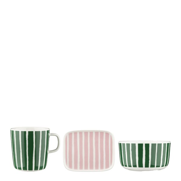 Piccolo frokostsett 3 deler hvit/grønn/rosa