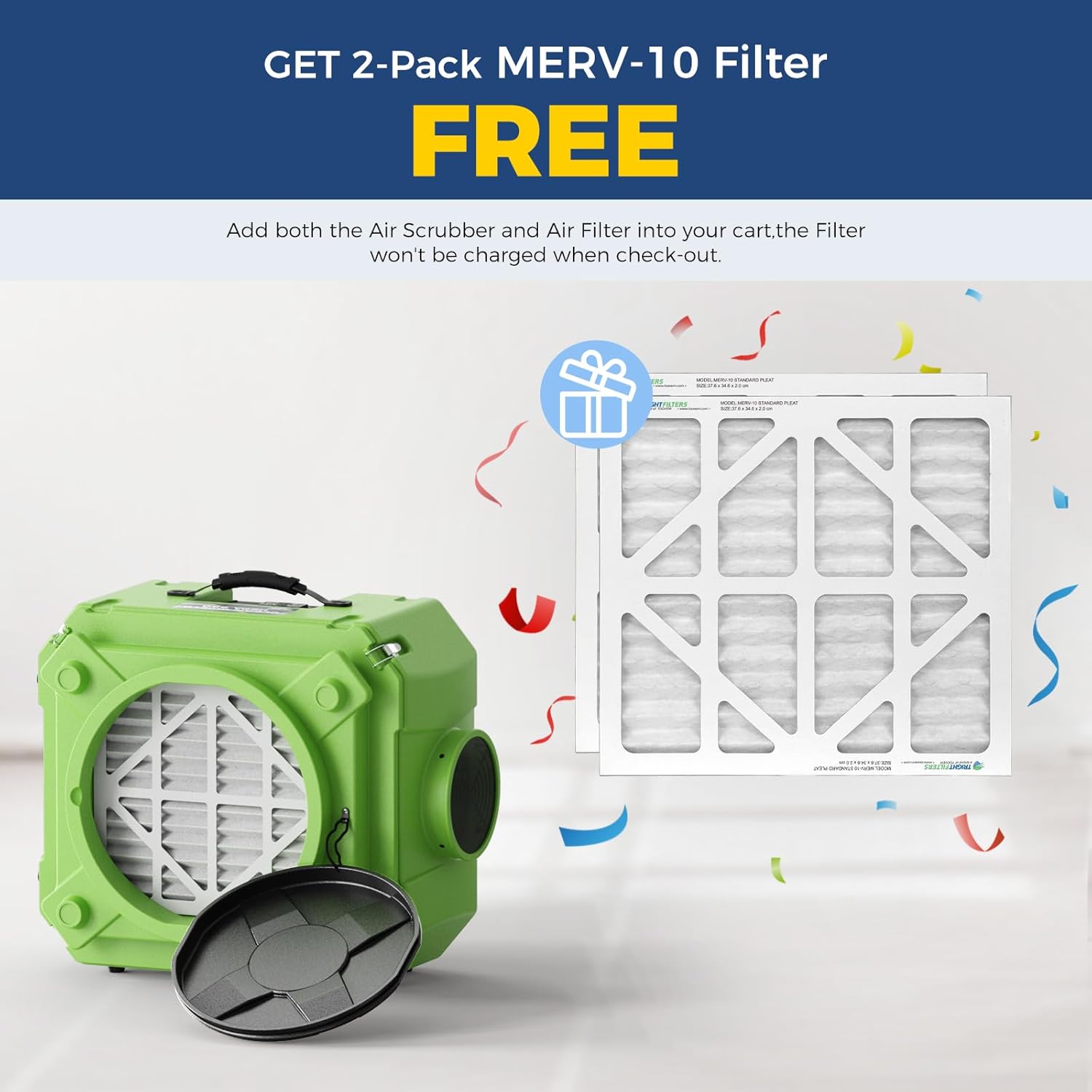 ALORAIR Air Scrubber with 3 Stage Filtration, Stackable Negative Air Machine for Industrial and Commercial Use, Heavy Duty Air Cleaner with MERV-10 Filter, HEPA/Activated carbon Filter, Green