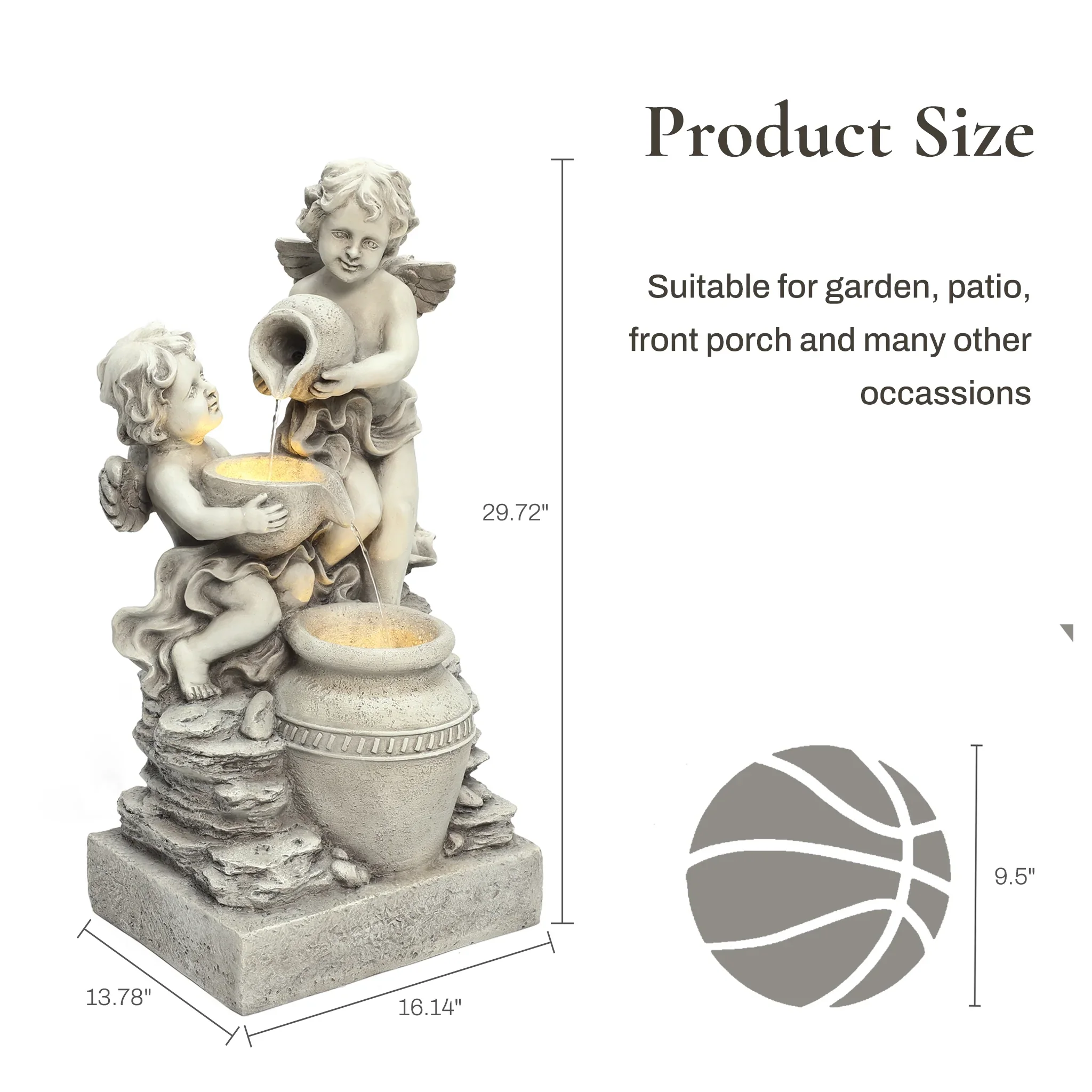 LuxenHome 30 Resin Angels Water Fountain Outdoor and Indoor, Waterfall Fountains for Garden, Backyard