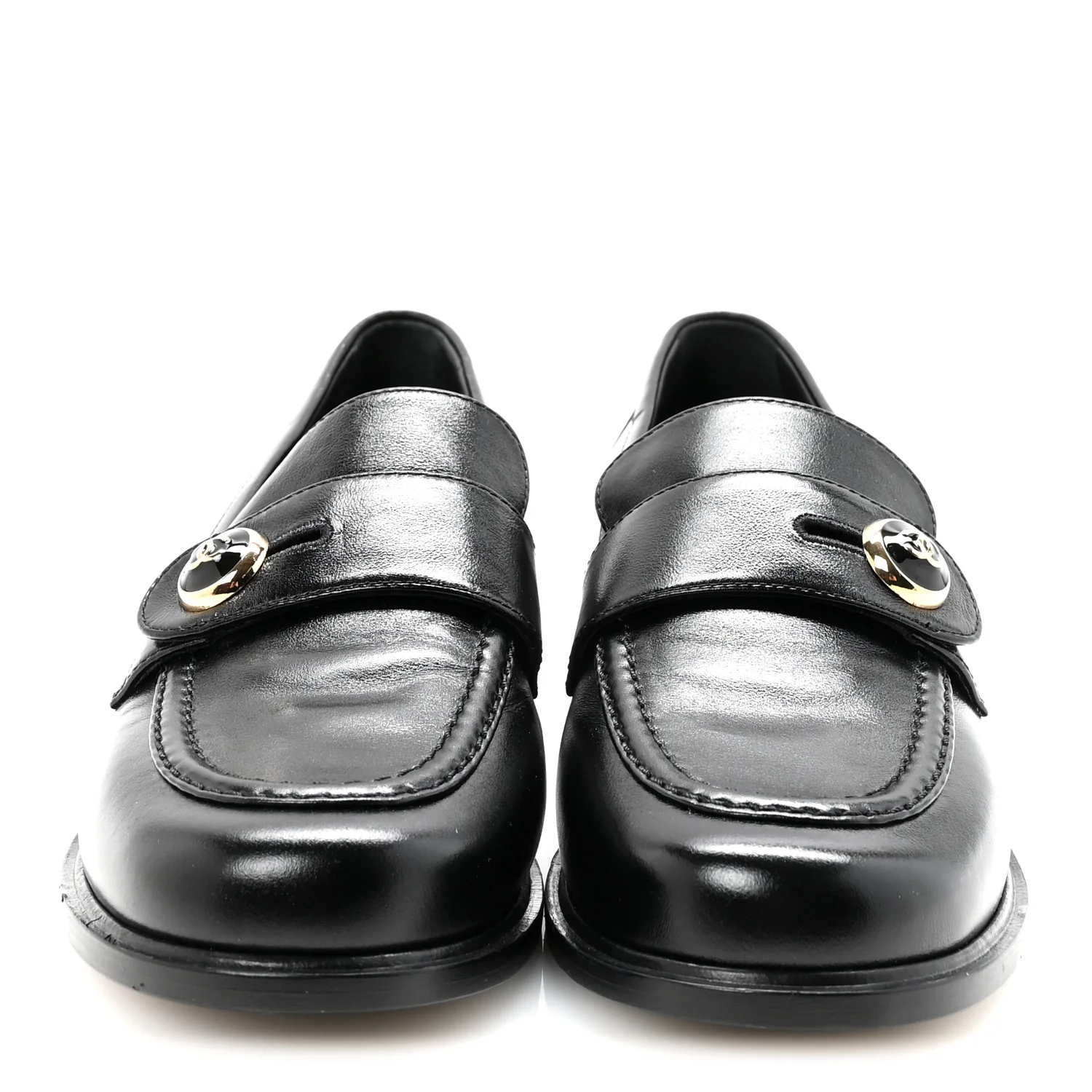 Shiny Calfskin CC Mocassin Loafers 38.5 Black