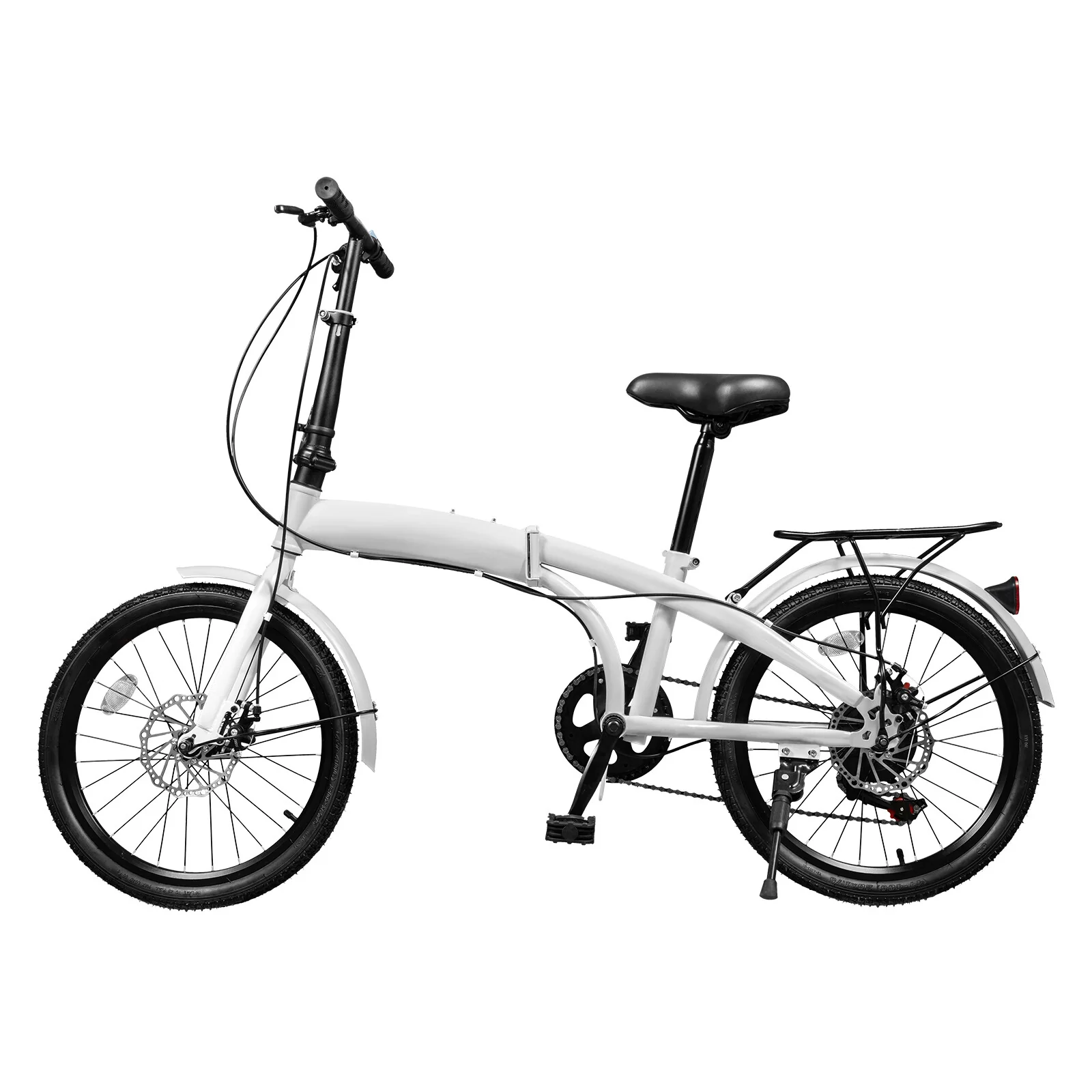 LOYALHEARTDY 20 Folding Bike 7-Speed Unisex Mountain Bicycle Adjustable Height MTB City Bike for Adult Teenager High Carbon Steel Foldable Bicycle for Riding Traveling w/Dual Disc Brakes & Fender