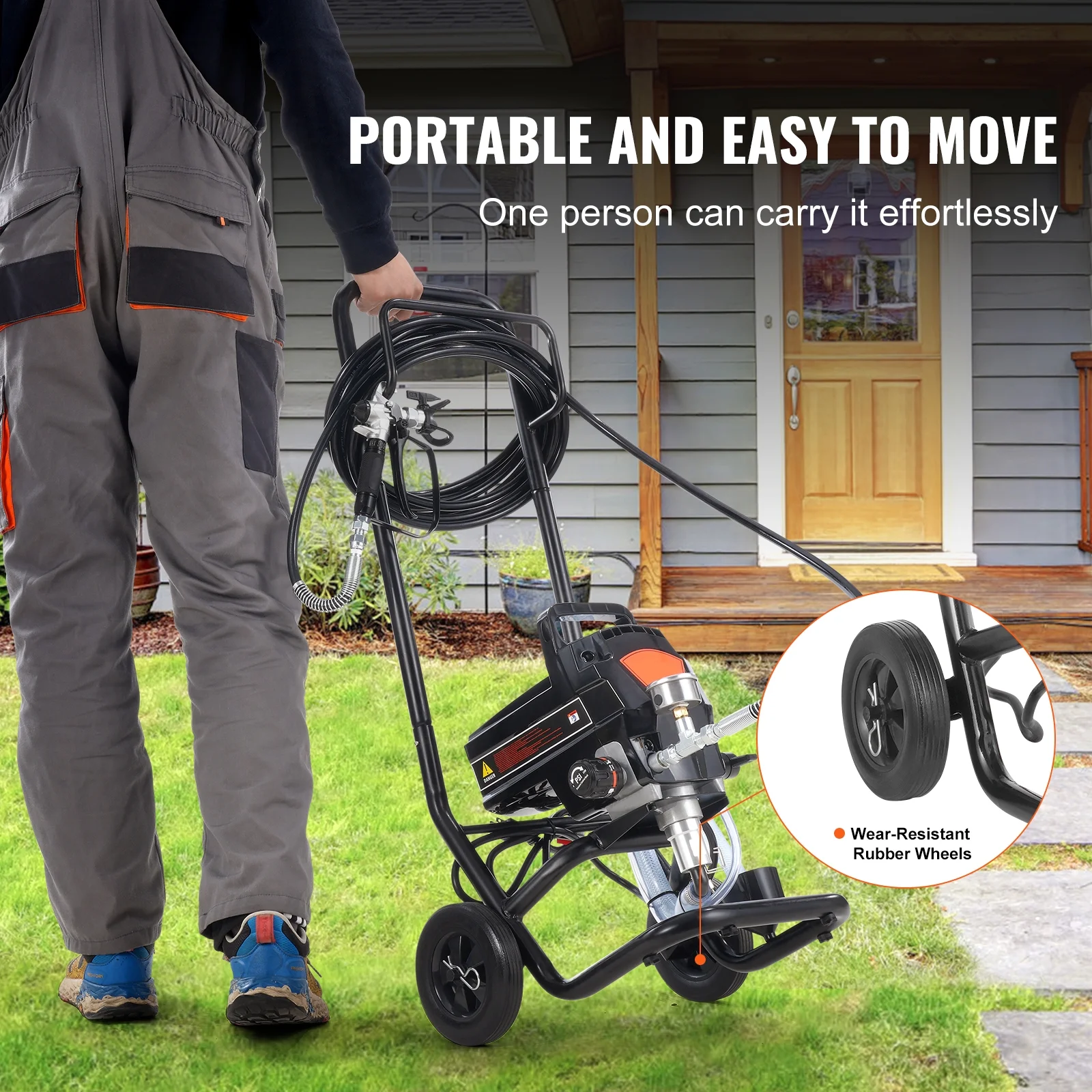 KFFKFF Stand Airless Paint Sprayer 950W 3000PSI Electric Paint Sprayer with Cart