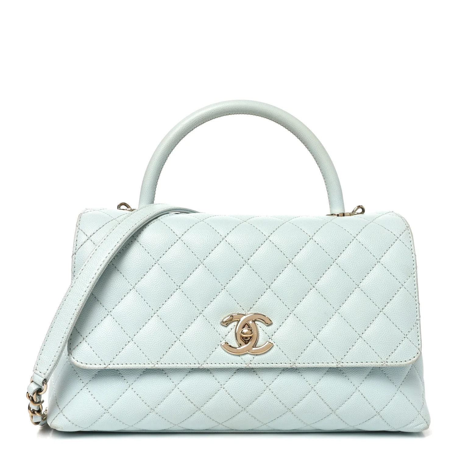 Caviar Quilted Small Coco Handle Flap Light Blue