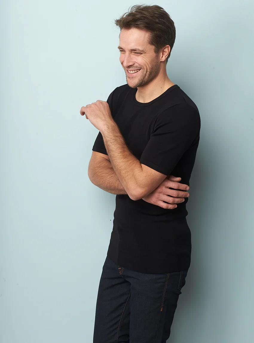 Tee-shirt thermique fin homme  laine mérinos noir