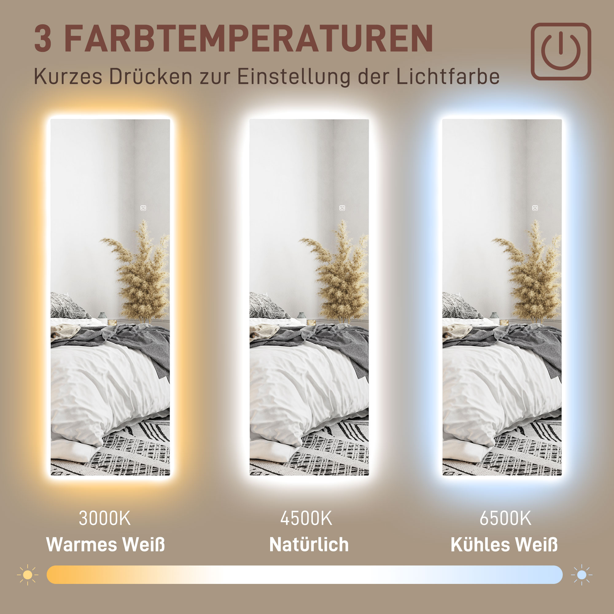 HOMCOM LED Volledige lichaamsspiegel, dimbaar, randloos, Touch-bediening, 40 x 120 cm