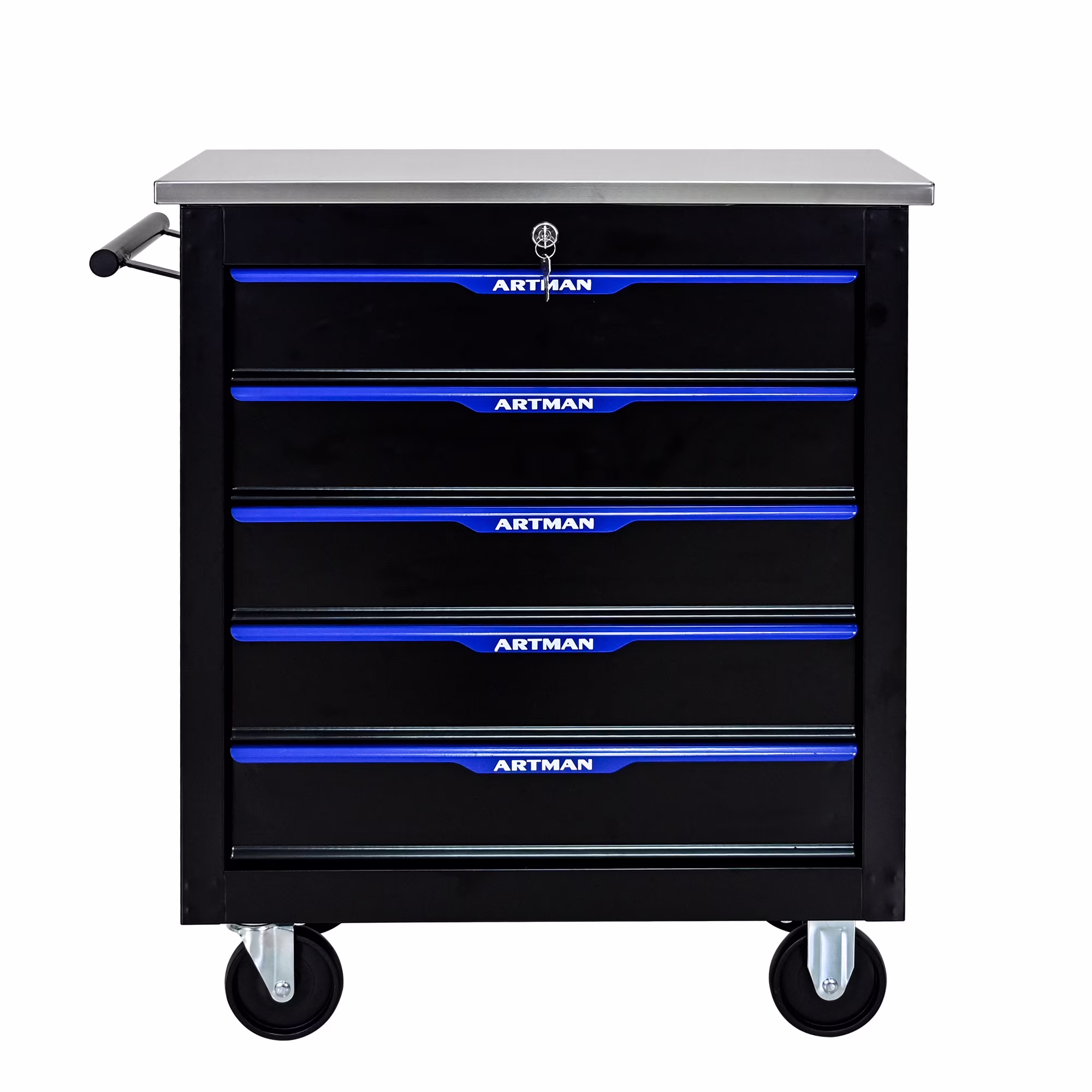 Olurrisa Rolling Steel Tool Chest, 5-Drawer Tool Storage Cabinet with Hanging Holes, Central Keyed Locking System, Lockable Wheels, Tool Organizer Box for Garage & Repair Shop