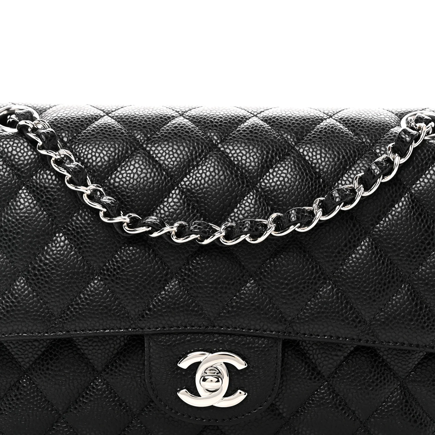 Caviar Quilted Medium Double Flap Black