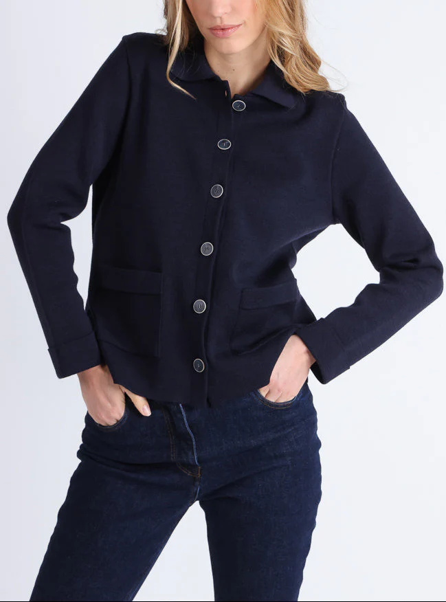 Veste femme en laine mérinos bleu marine