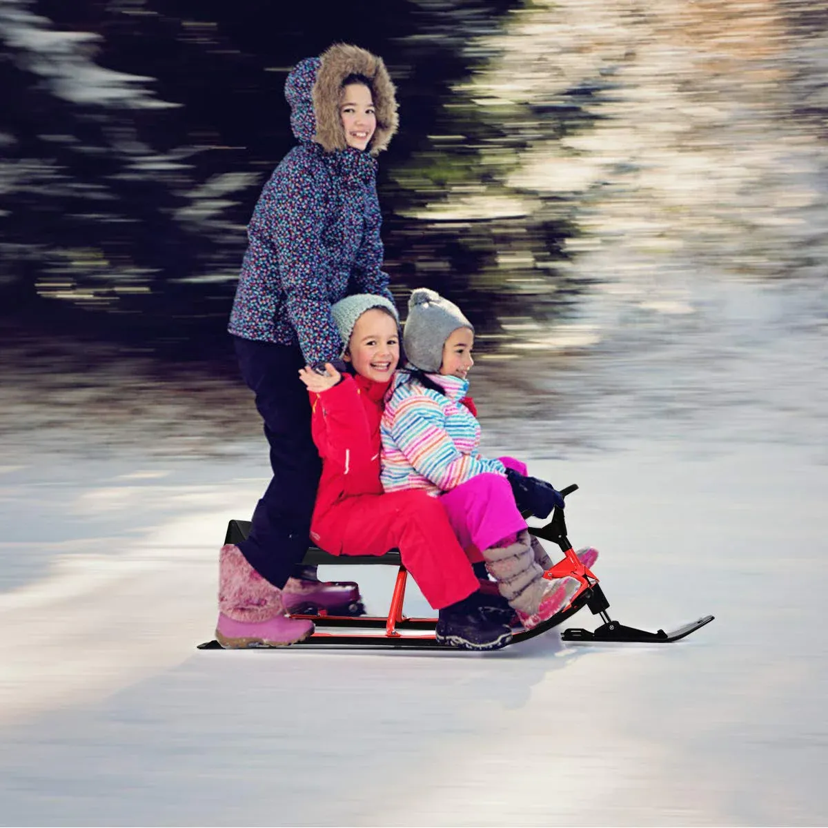 Luge de course sur neige, planche de glisse pour skis avec double freins