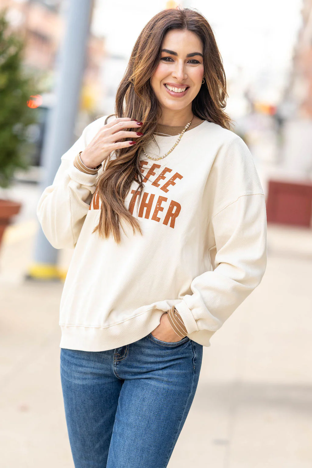 Coffee Weather Ribbed Graphic Sweatshirt