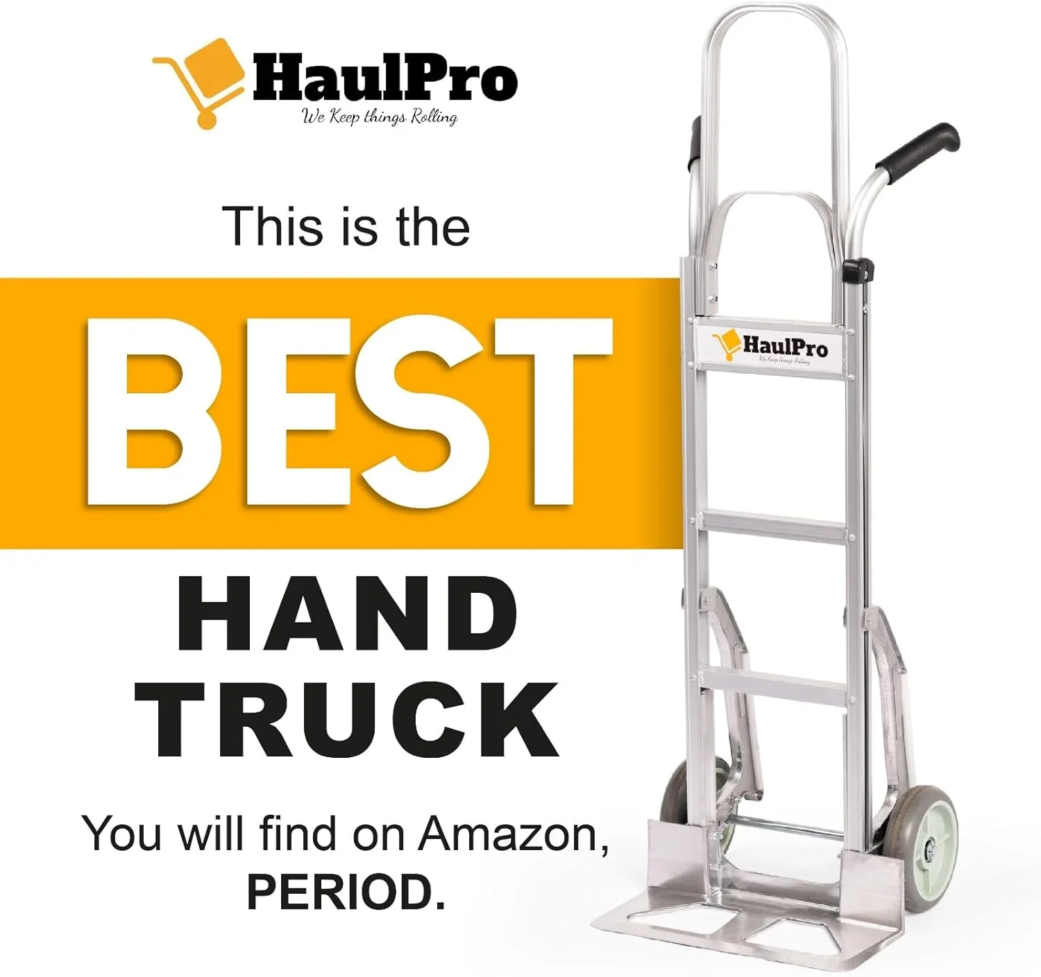 HaulPro Hand Truck 500-lb Capacity Dolly Cart with 8�� Rubber Dolly Wheels & 17.5�� x 9�� Nose Plate