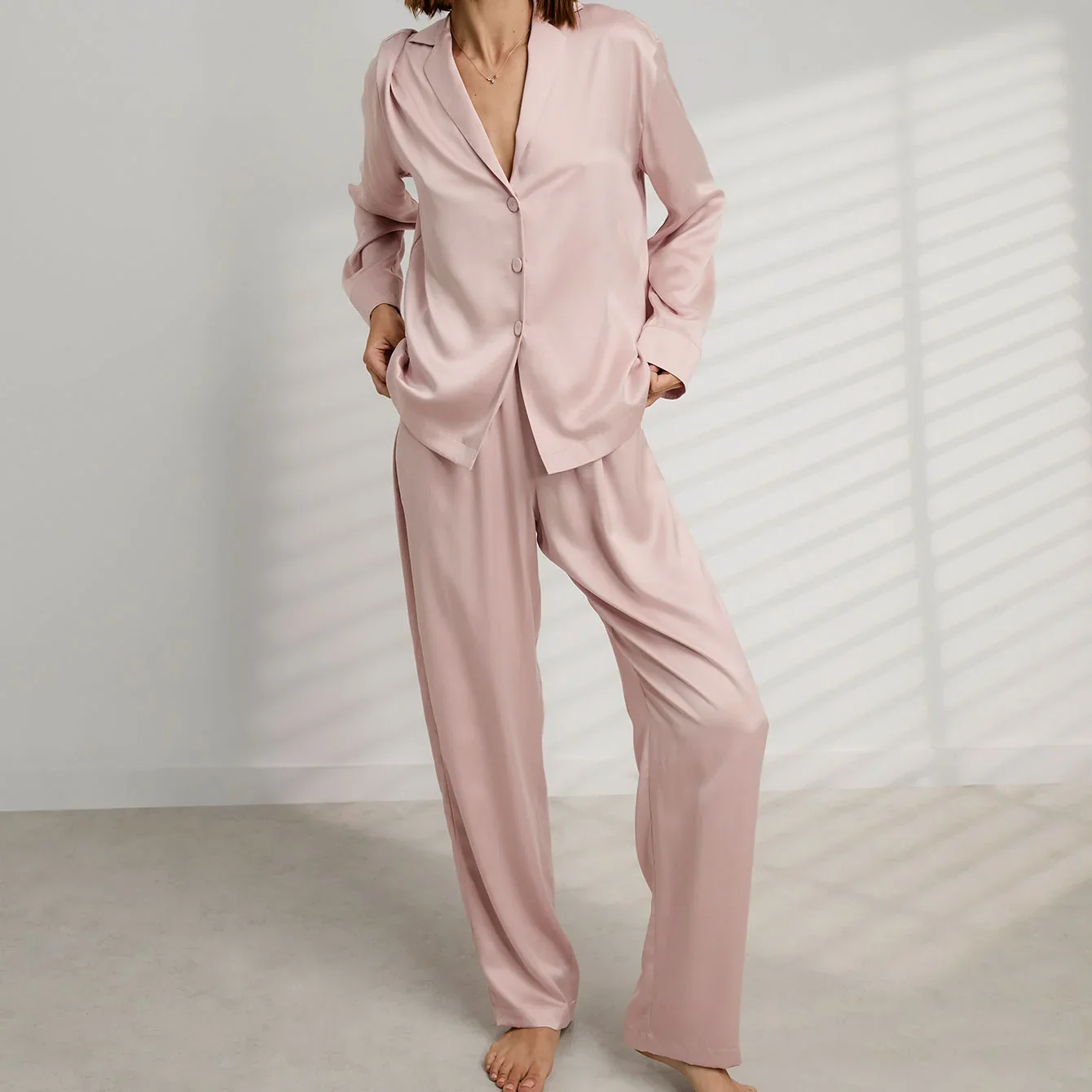 Washable Silk Long Sleeve Pant Set
