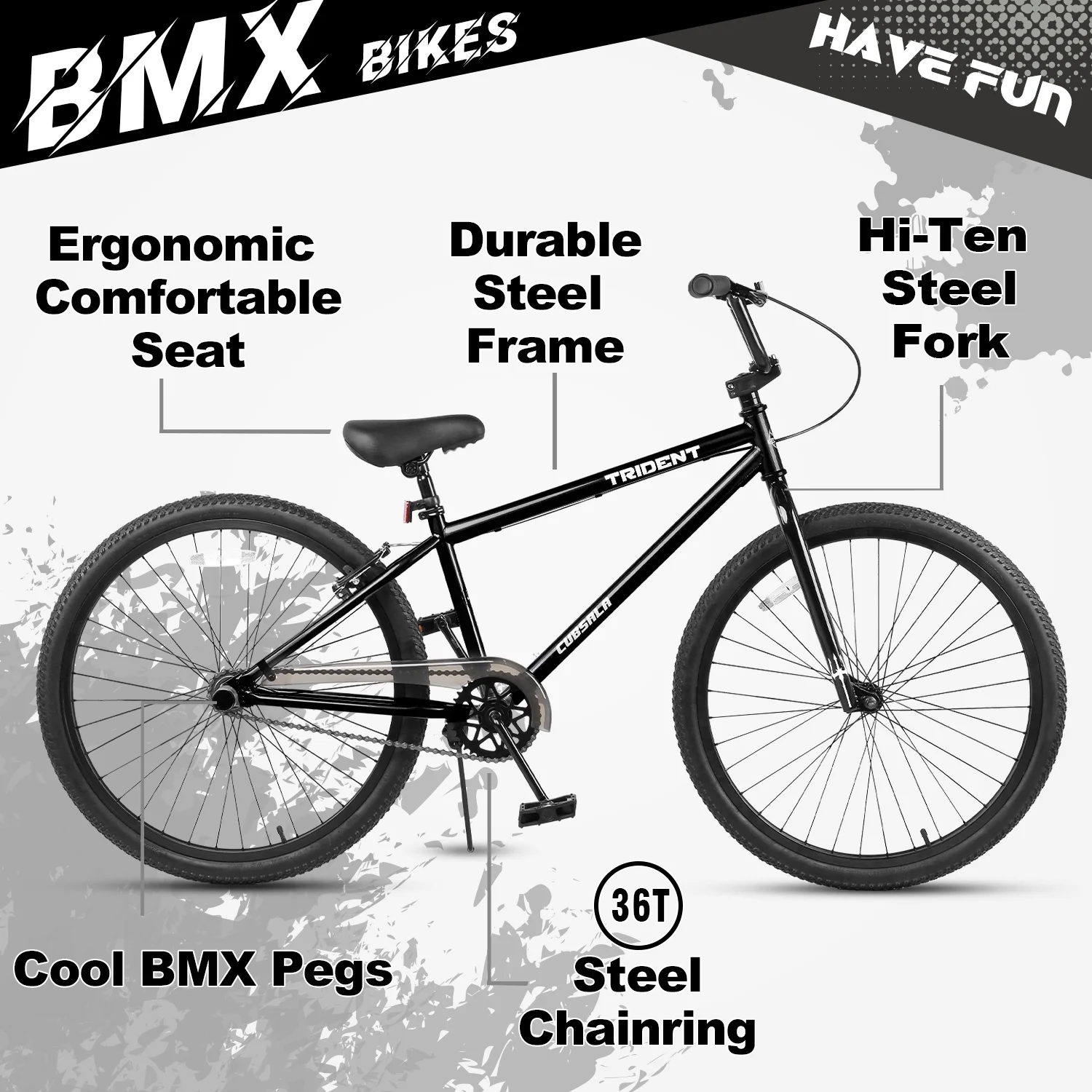 Cubsala 24 in BMX Race Bike Trident Bicycles Beginner - Level to Advanced Riders with 2 Pegs Trick Cycling and Professional Riding, Black