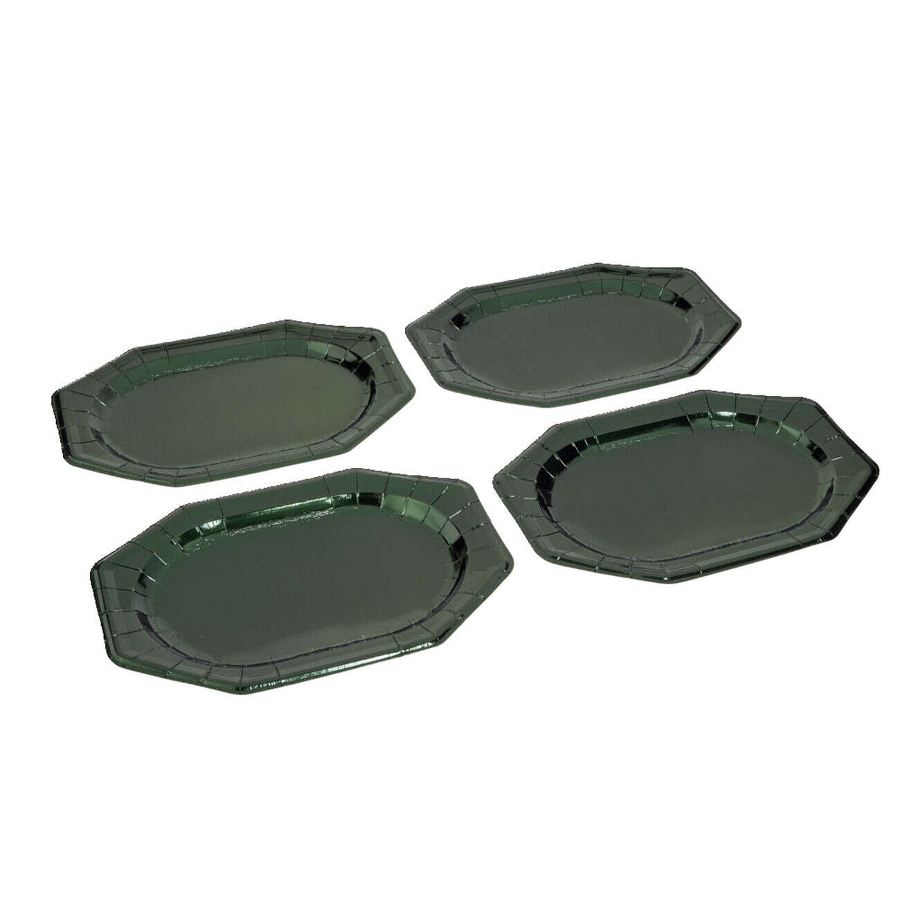 Plateau de présentation ovale x4 en carton métallisé vert sapin 25x34cm