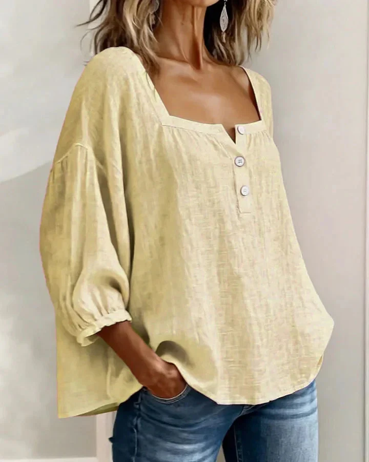 Blouse en coton à encolure carrée et manches longues