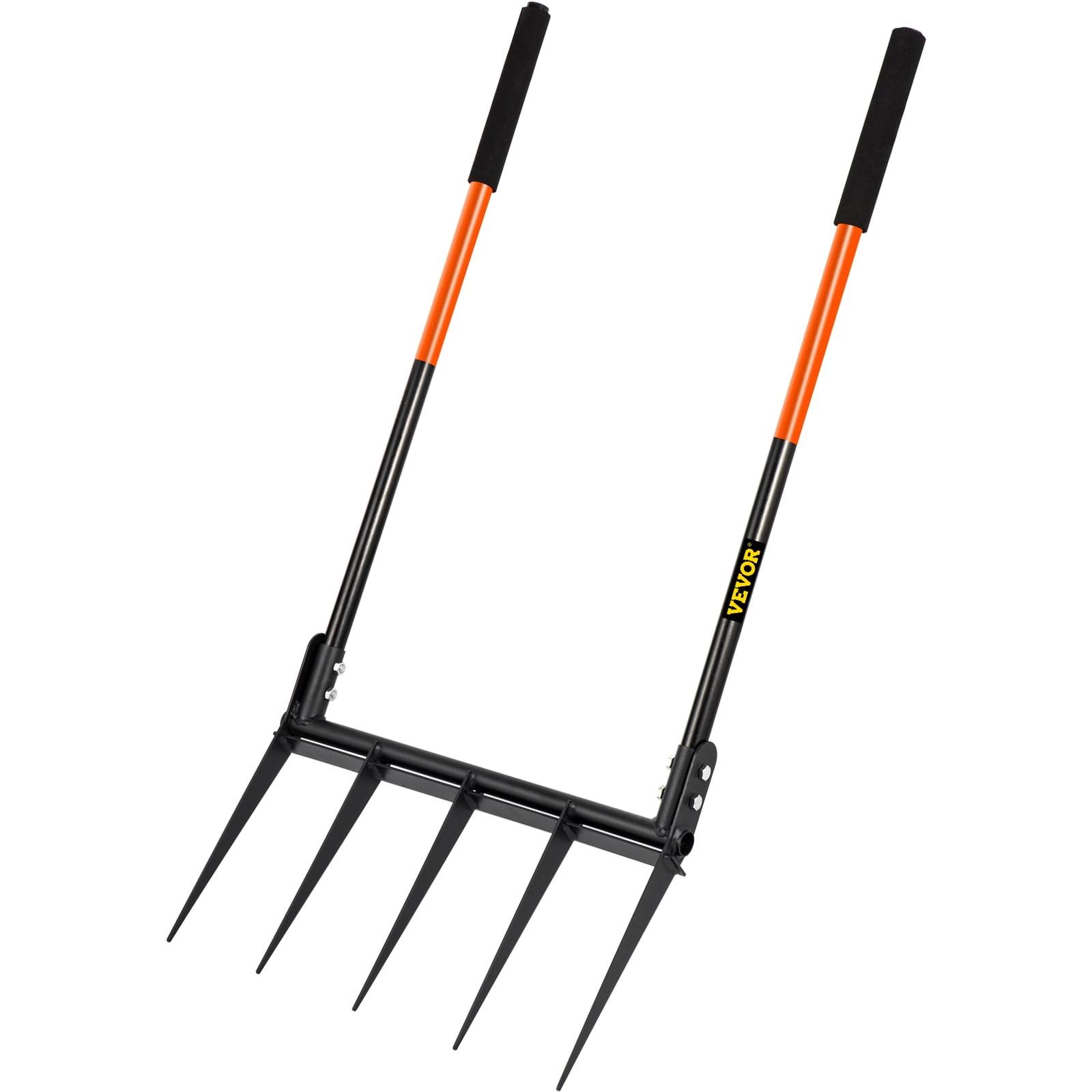 VEVOR Broad Fork Cultivating Tool, 20 inch Wide Broad Fork Steel 5 Tines 43.3in Fiberglass Handle, Size: 20 x 43.3/110 x 50 cm, Black