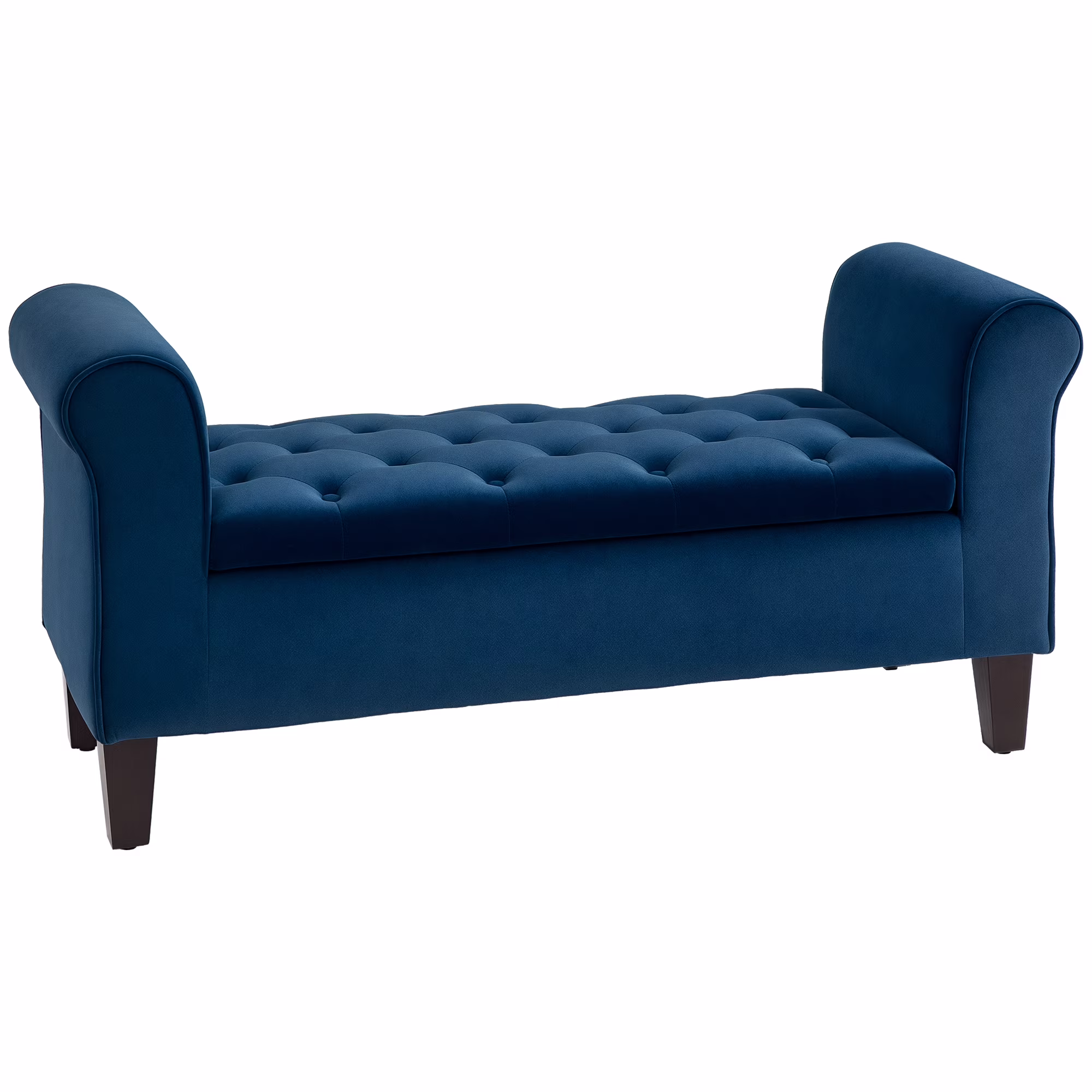 HOMCOM Button-Tufted Storage Ottoman Bench, Upholstered Bench with Rolled Armrests for Living Room or Hallway, Blue(Blue)