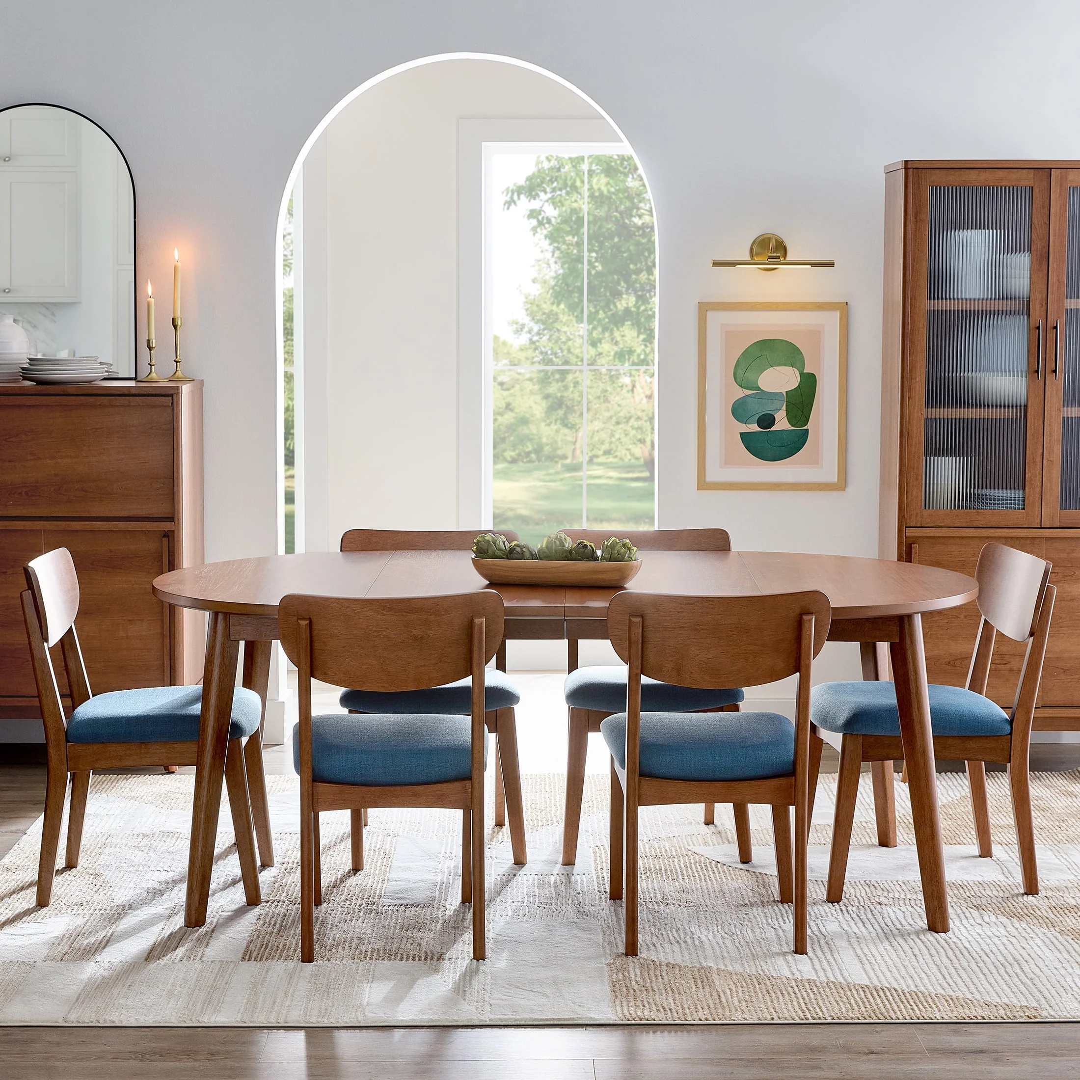 Better Homes & Gardens Greyson Mid-Century Dining Chairs, Black Faux Leather, Acorn Finish, Set of 2