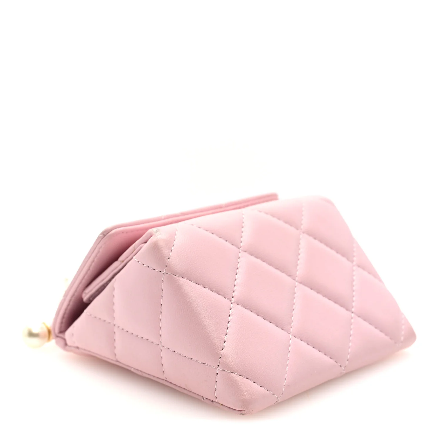 Lambskin Quilted Pearl Pyramid Clutch With Chain Pink