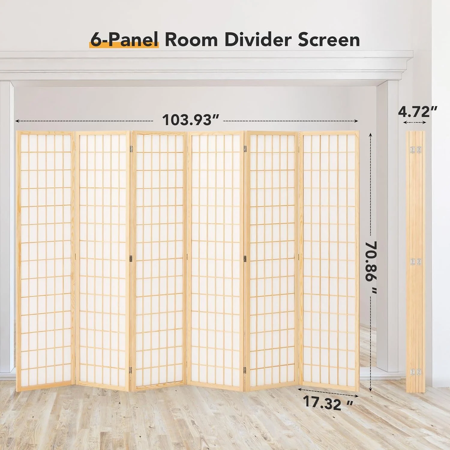 Room Divider Wall Shoji Screen, 6 Panel Folding Privacy Screen for Room Separation, Japanese Wood Room Divider Screen, 5.9 Ft, Natural(6 Panels/Nature) - Image 7