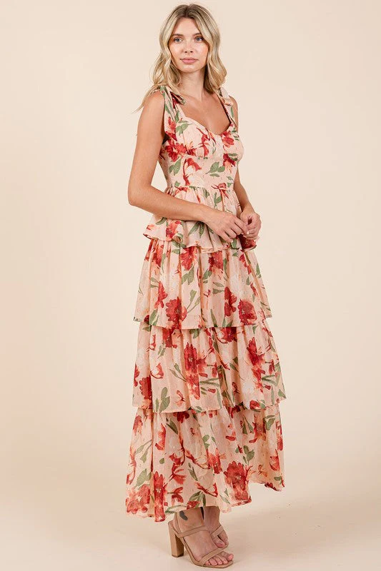 Sophie Paris | Robe longue d'été à col cœur superposée à fleurs