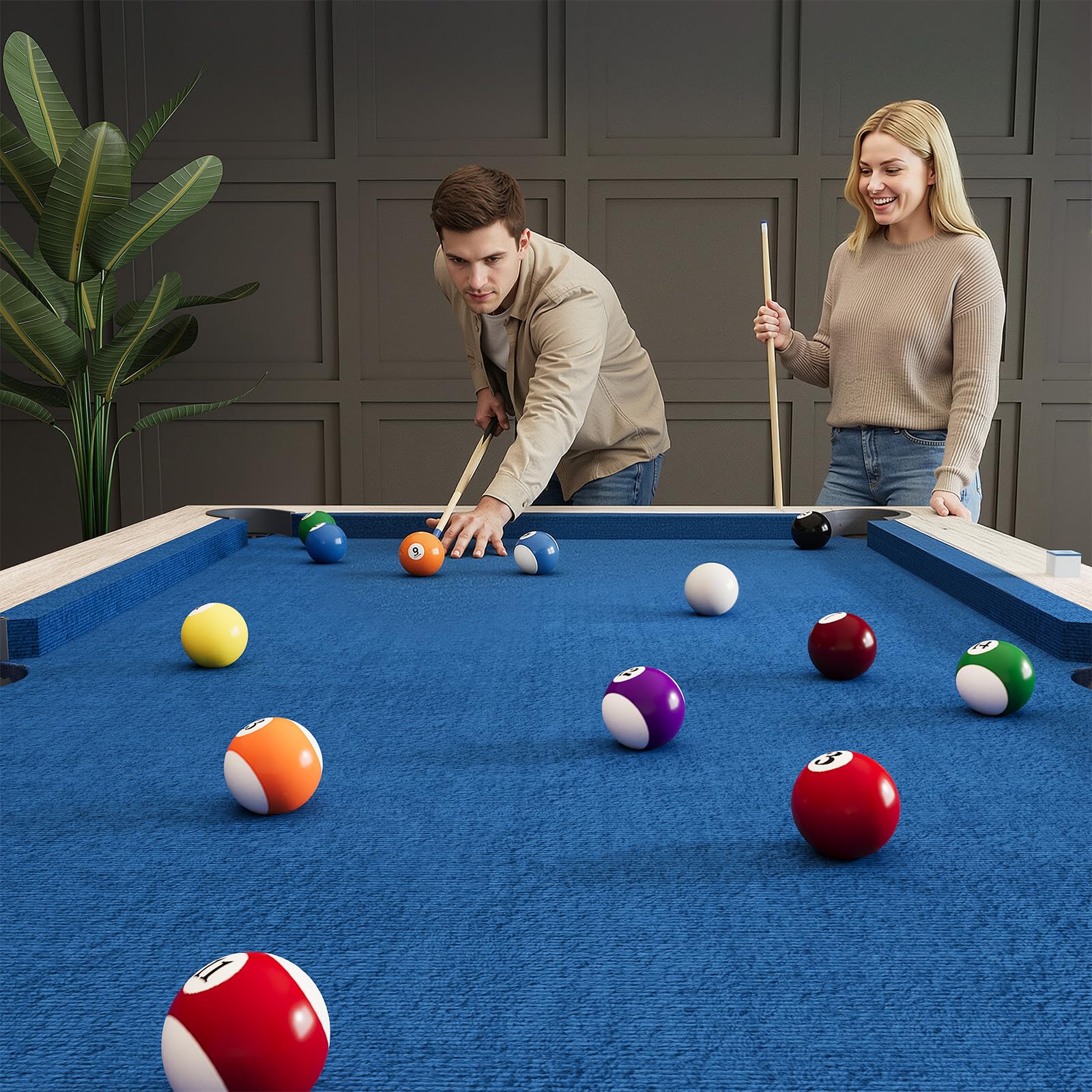 AECOJOY 7FT Pool Table with Wood Finish Billiard Tables,  Professional Style Billiards Game Room Table Set