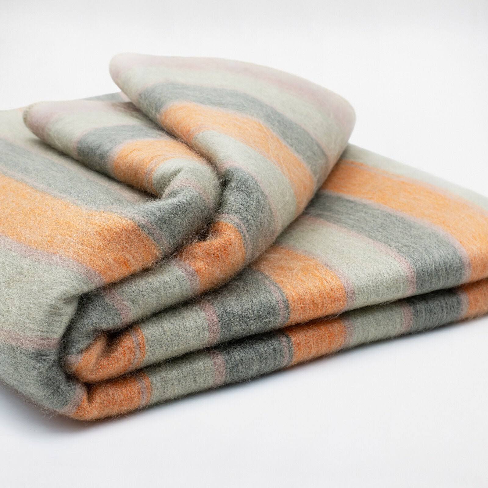 Ecualama - Wool Blanket - Baby Alpaca Wool Throw Blanket Queen - Harvest Moon - orange/dark/light Gray