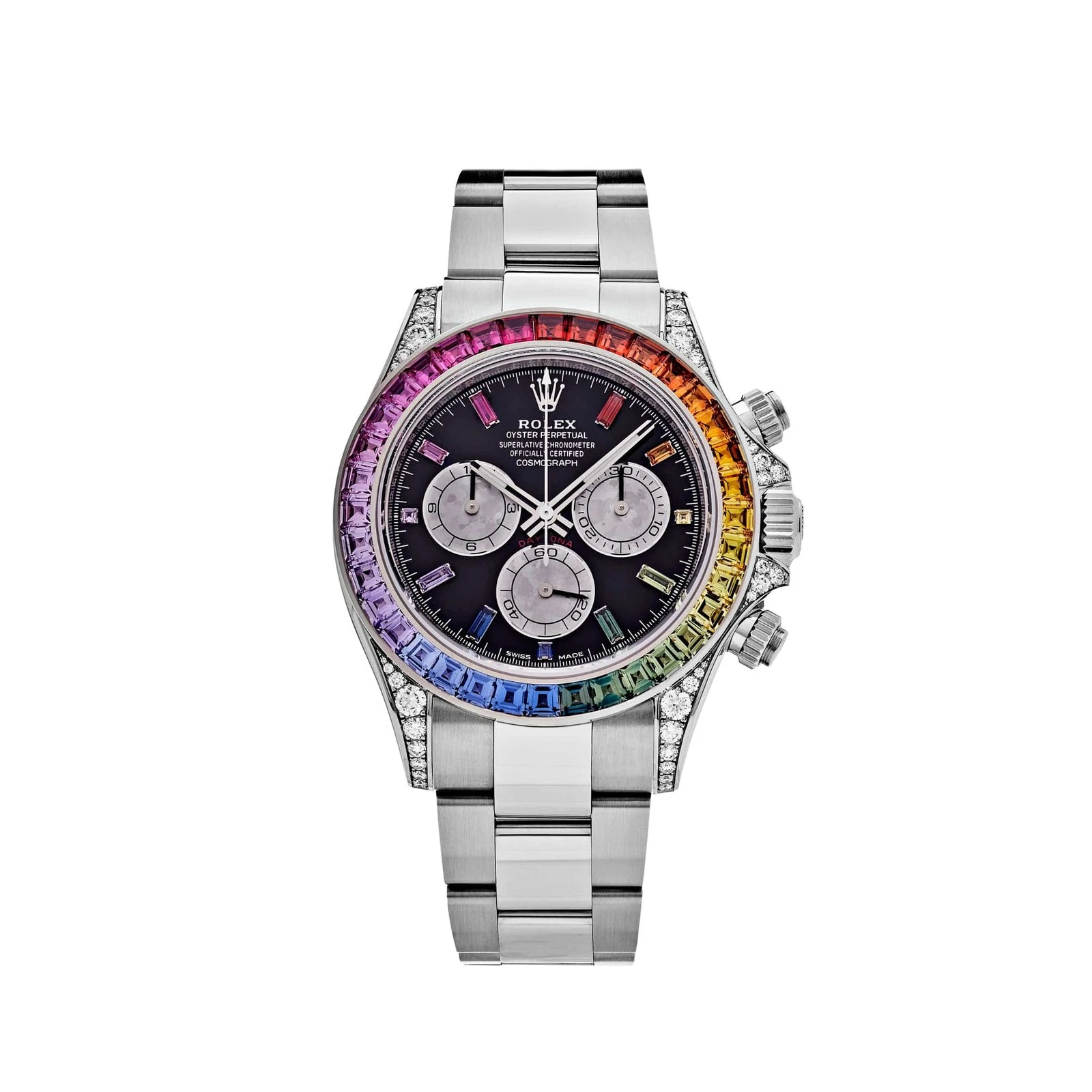 [Super Clone]Rolex Daytona  'Rainbow' White Gold Black Dial Sapphire Bezel  116599RBOW