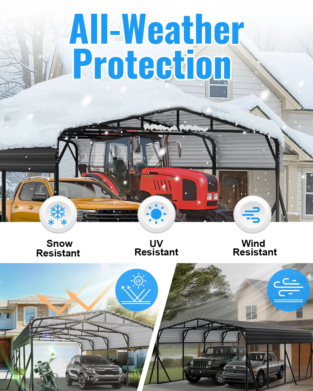 10x15FT Heavy Duty Metal Carport, Outdoor Carport Canopy with Iron Roof, Durable All-Weather Carport for Cars, Trucks, Boats Outdoor Equipment, Easy Quick-Install Assembly(10*15FT) - Image 2