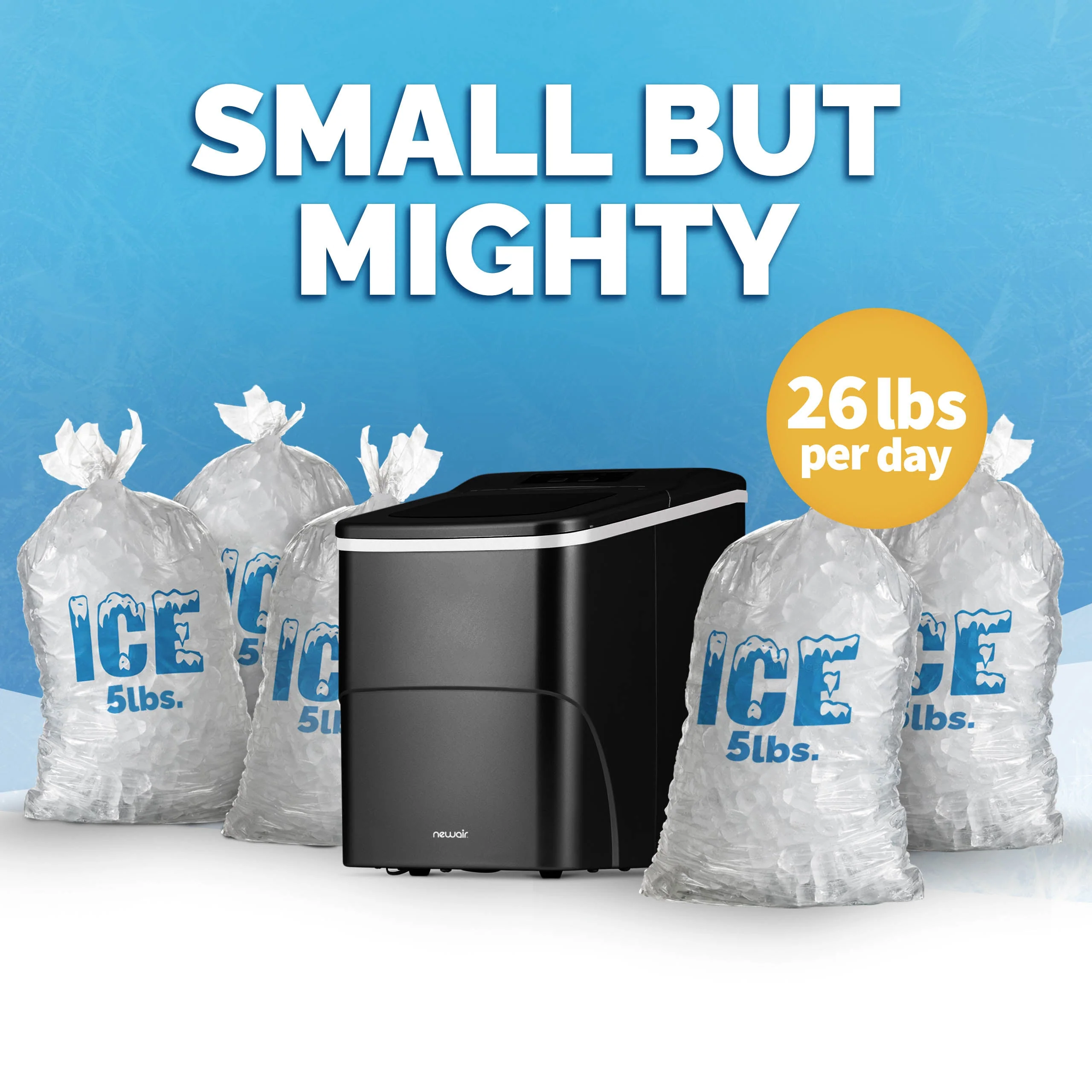 Newair Countertop Bullet Ice Maker in Matte Black or Metallic Silver, 26 lbs/Day