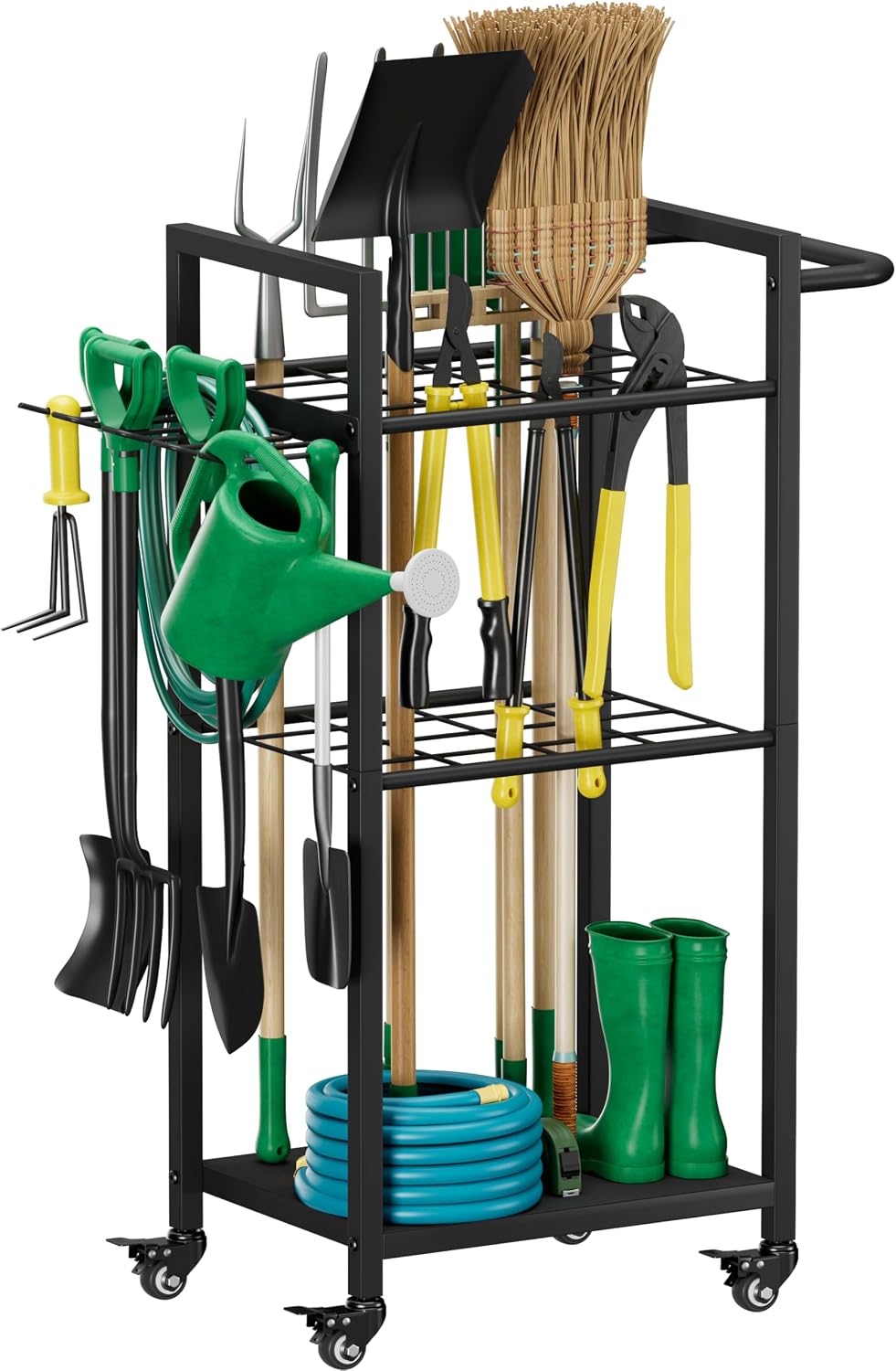 Garden Tool Organizer with Wheels, Black
