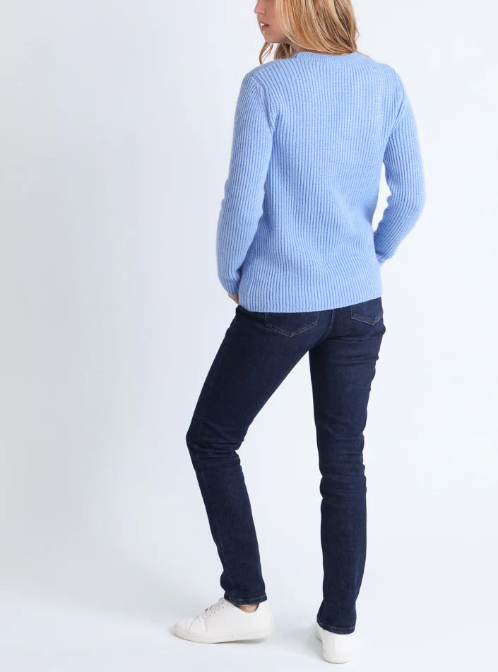 Pull femme en maille anglaise bleu