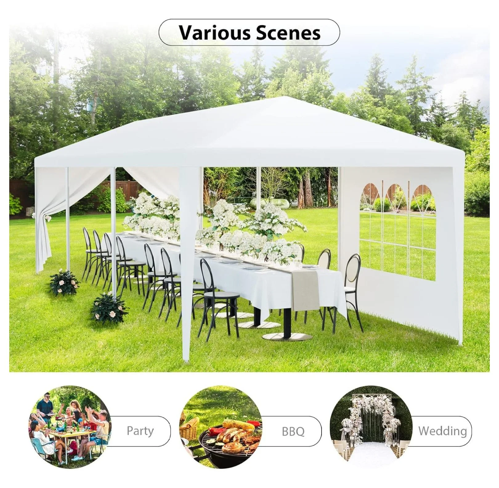 10'x30' Outdoor Party Wedding Tent Canopy Waterproof Camping Gazebo BBQ Shelter Pavilion Heavy Duty, 8 Removable Sidewalls (10x30) - Image 6