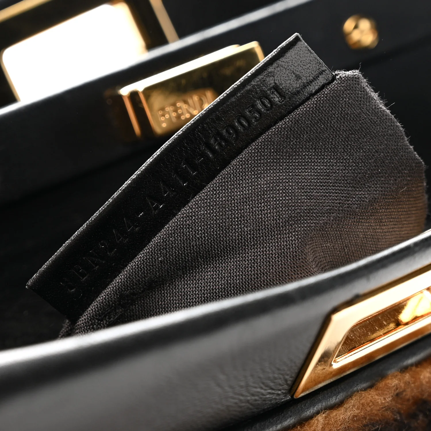 Shearling Nappa Macro FF 1974 Mini Peekaboo Iconic Satchel Tobacco Black