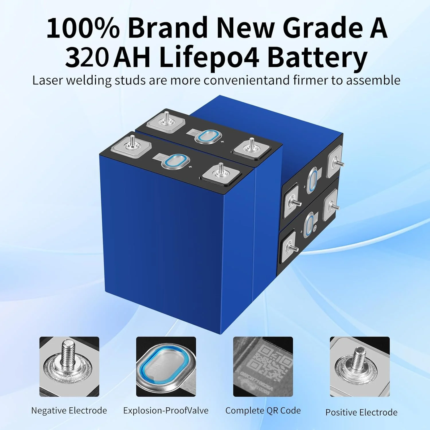 280Ah 3.2V Battery 4 Pack LiFePO4 Grade A Deep Cycle Lithium Iron Phosphate Rechargeable with Nuts and Bus Bars,8000-10000Life Cycles��Replacement Batteries for Solar Systems, Cars, RVs(280Ah 3.2V 4 Pack) - Image 9