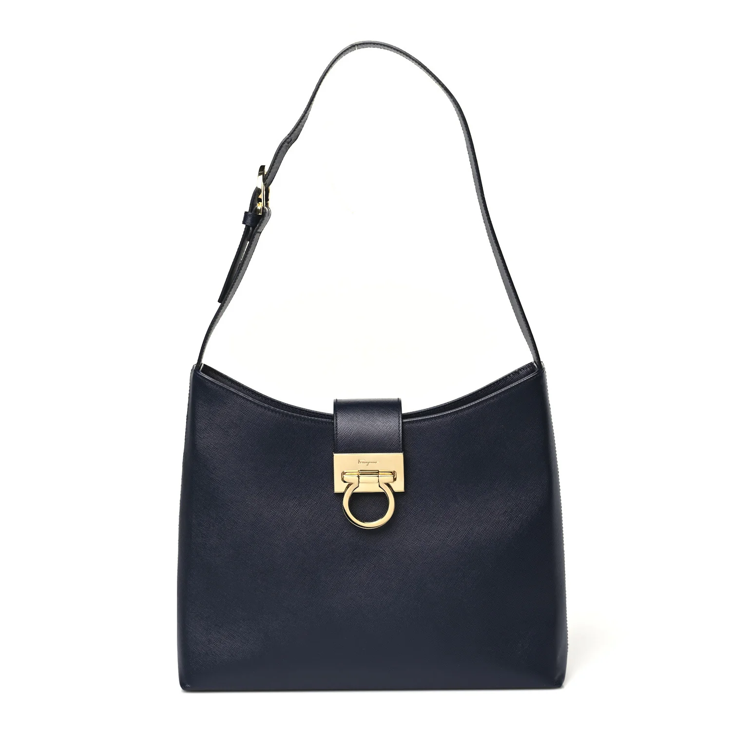 Hammered Calfskin Trifolio Shoulder Bag Navy
