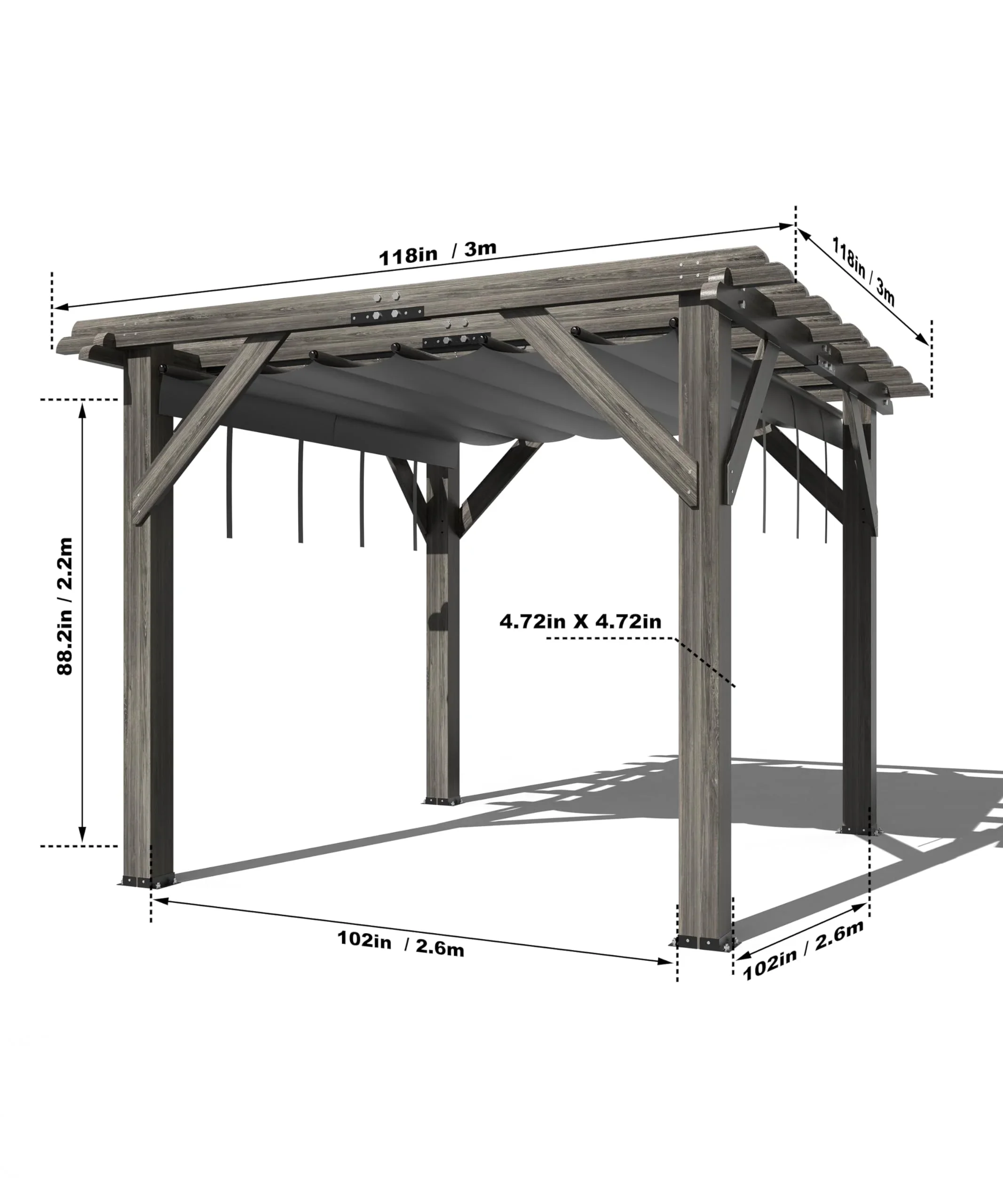TROPOW 10'X 10' Cedar Wood Pergola with Solid Structure, Retractable Shade Canopy, Durable, Rot Resistant, Patio Pergola for Backyard, Deck, Garden, Outdoor Entertaining