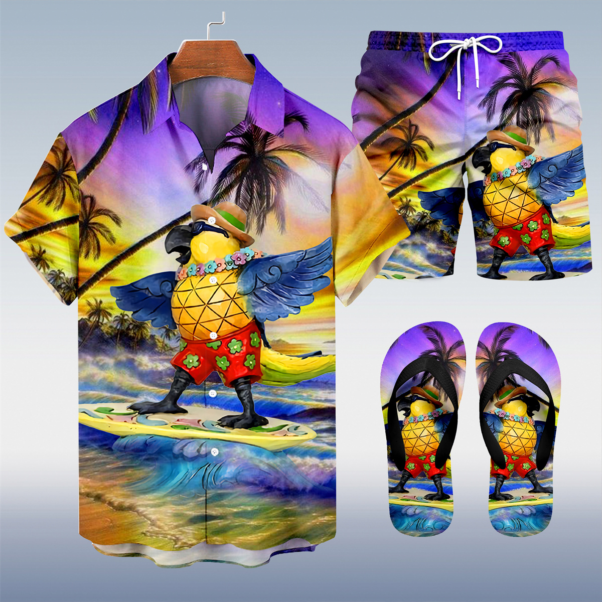Ensemble trois pièces Suitmens pour homme, imprimé tiki hawaïen, motif vacances, référence 033