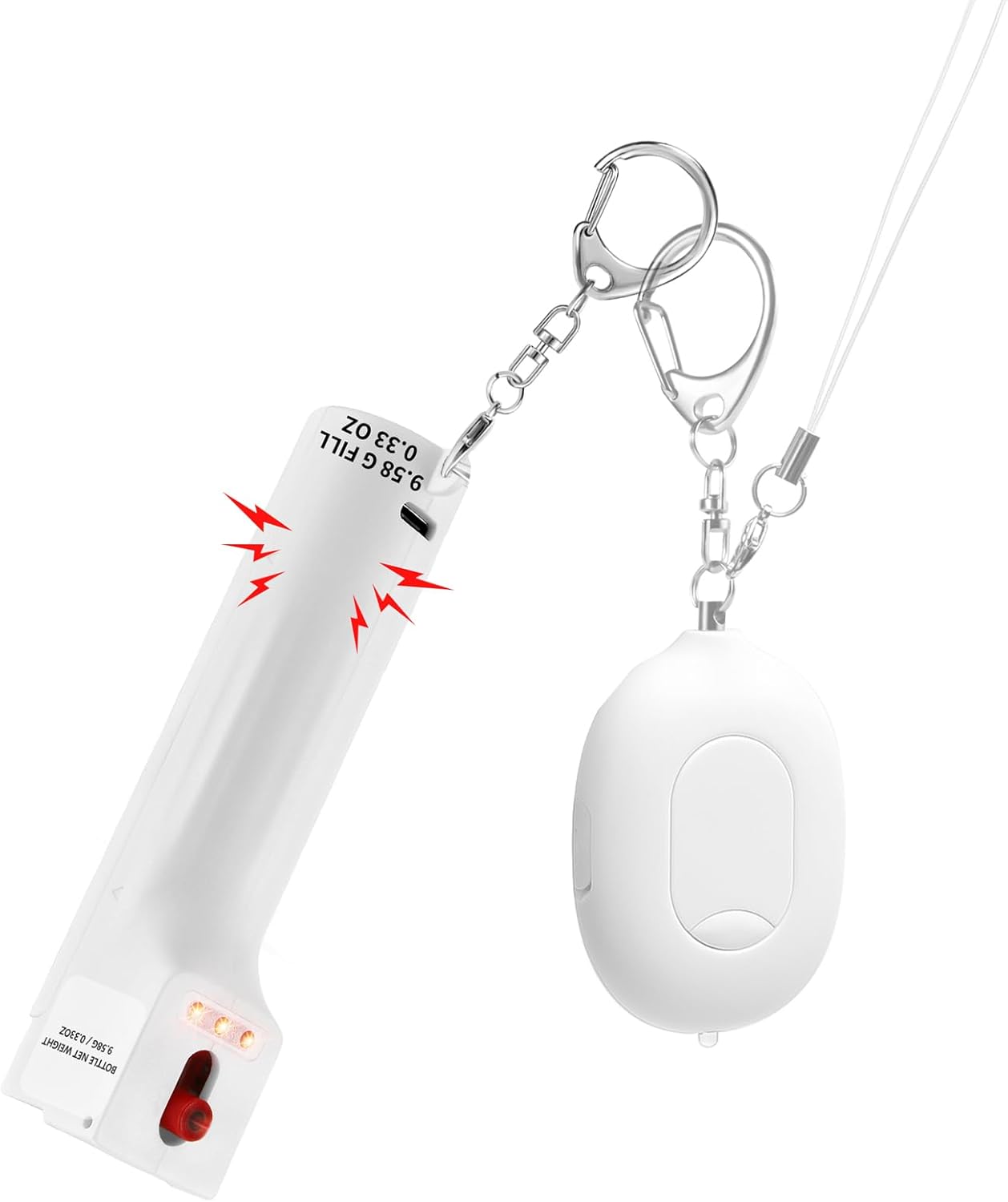 for Women self Defense Keychain Safety Alarm & Door Stopped Alert & Pepper Spray Combo for Women, 130dB Sounds & Led Light & Max Strength Pepper Spray Gel,Security Alarm for Travel (White/White)