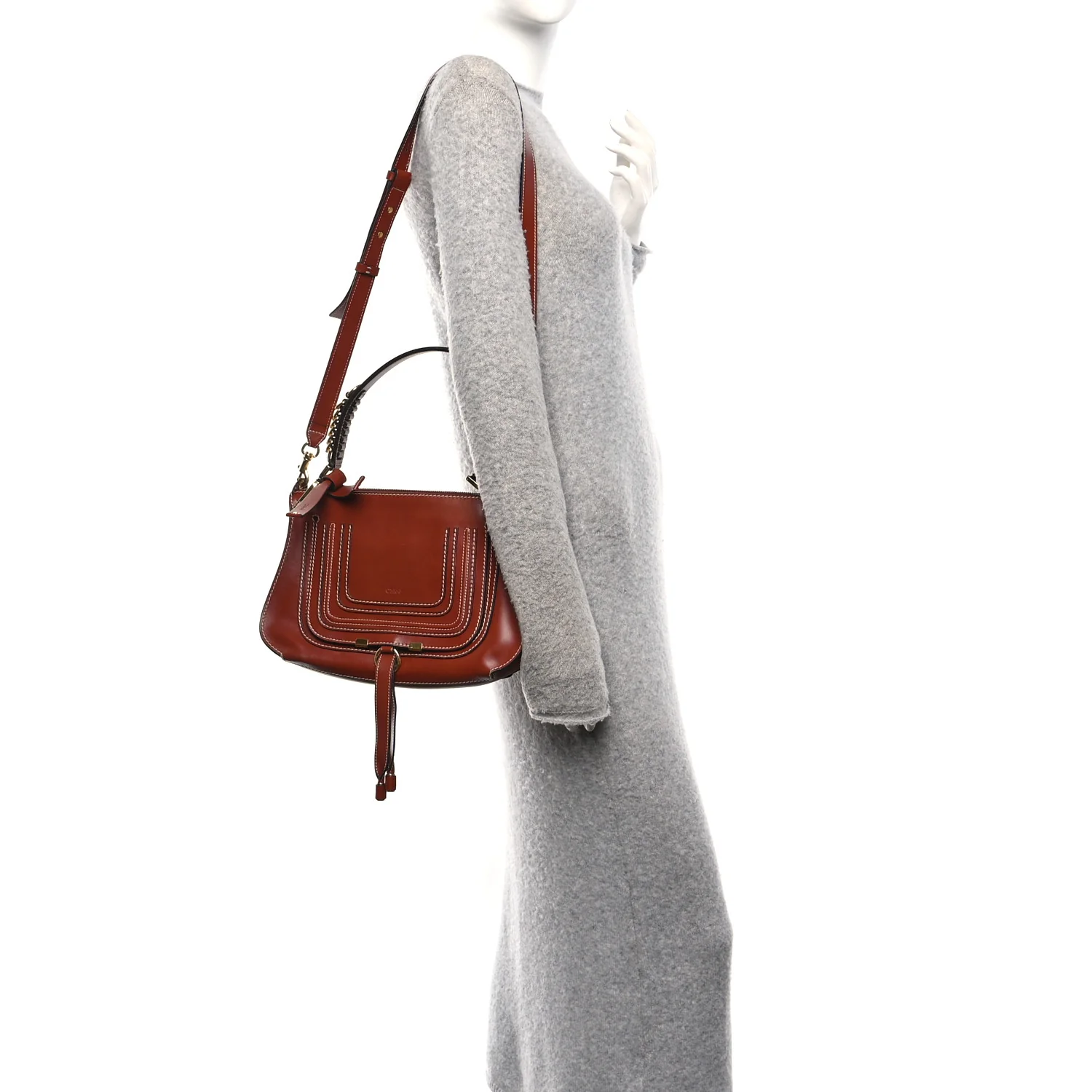 Calfskin Marcie Top Handle Bag Sepia