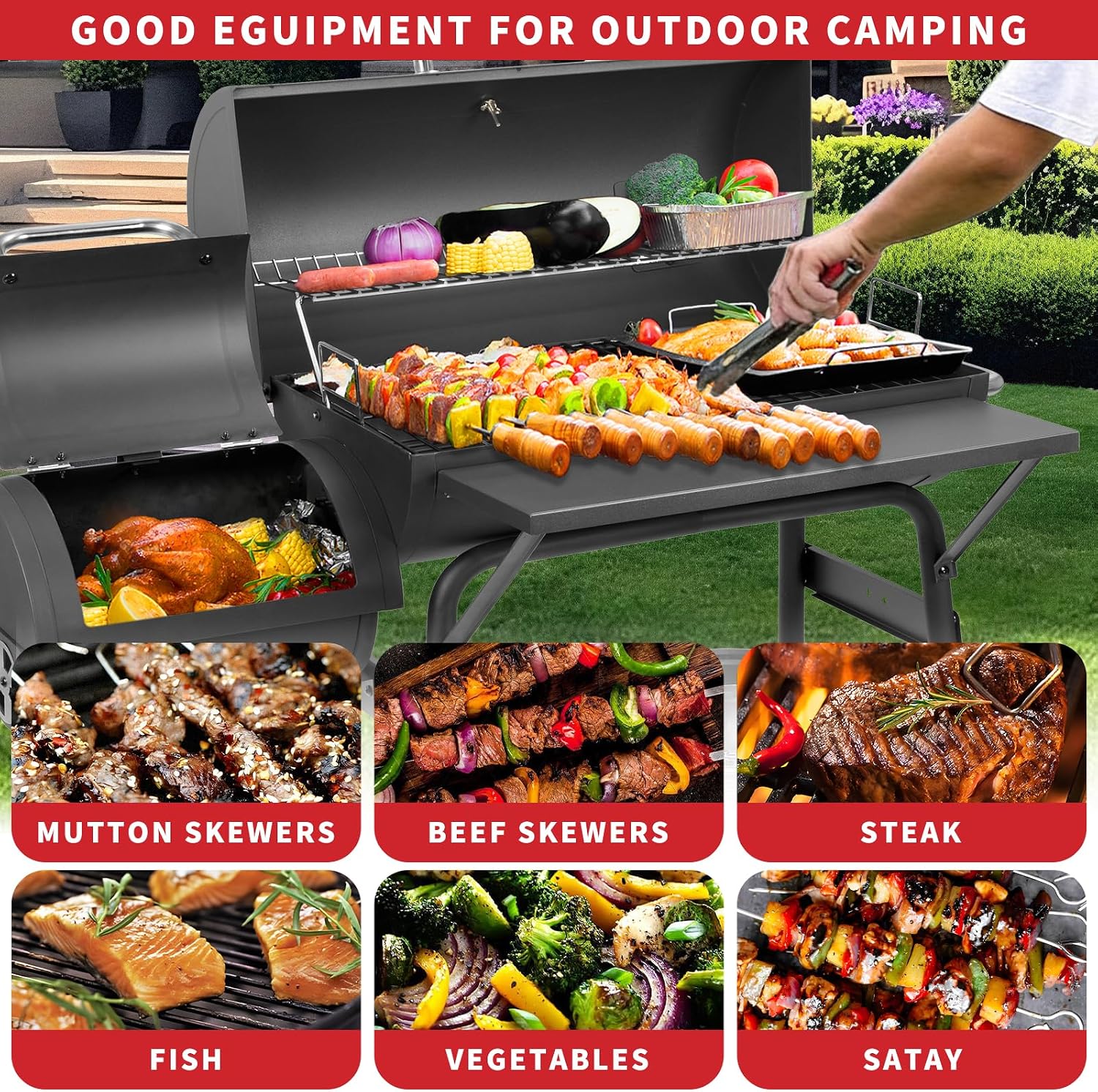 Kendane Barrel Charcoal Grill with offset smoker