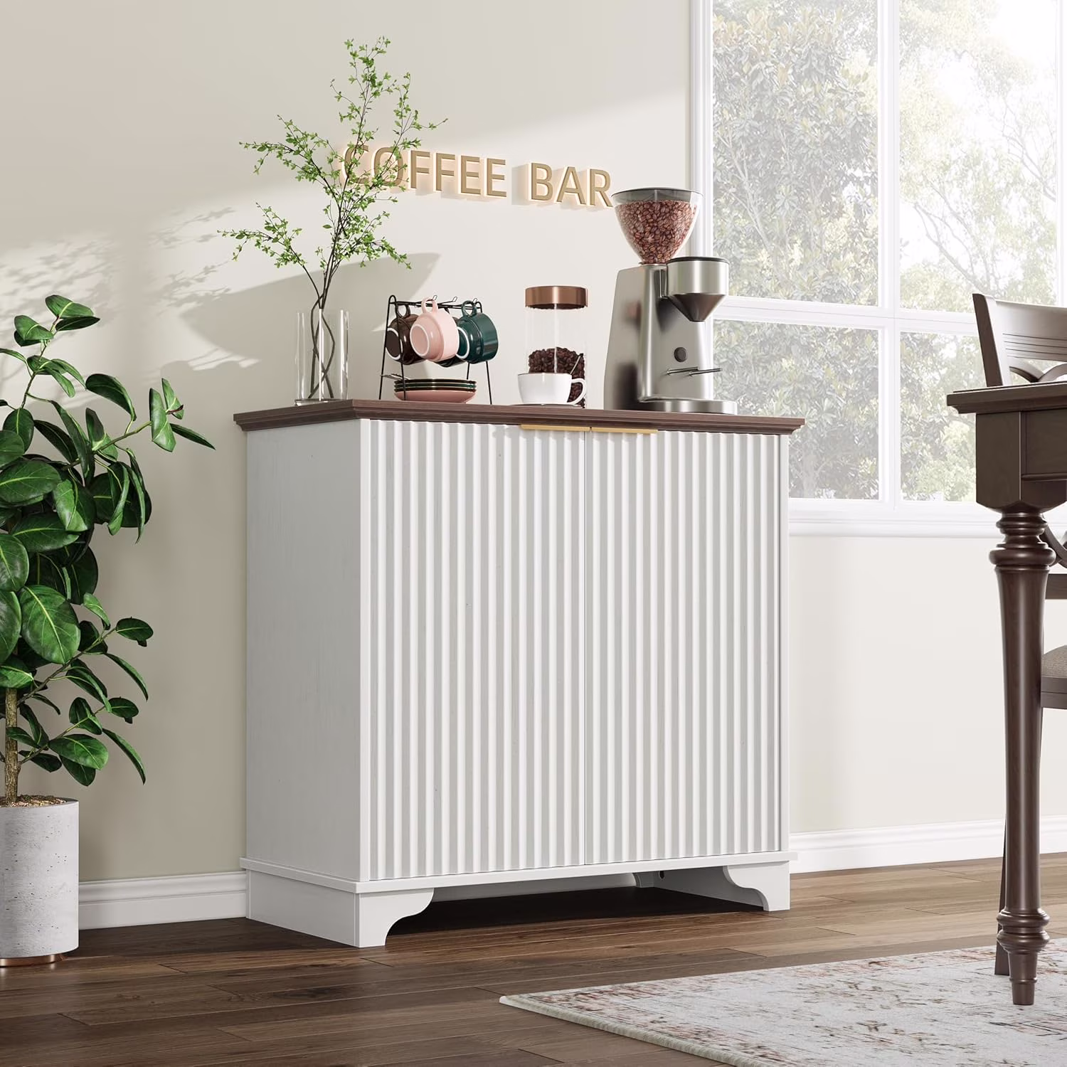 Perfect Deals Await Modern Farmhouse Coffee Bar Cabinet �?Kitchen Storage Cabinet with Fluted Doors, Sideboard Buffet with Adjustable Shelves for Kitchen, Dining Room, and Living Room,White(Dark Oak) - Image 5