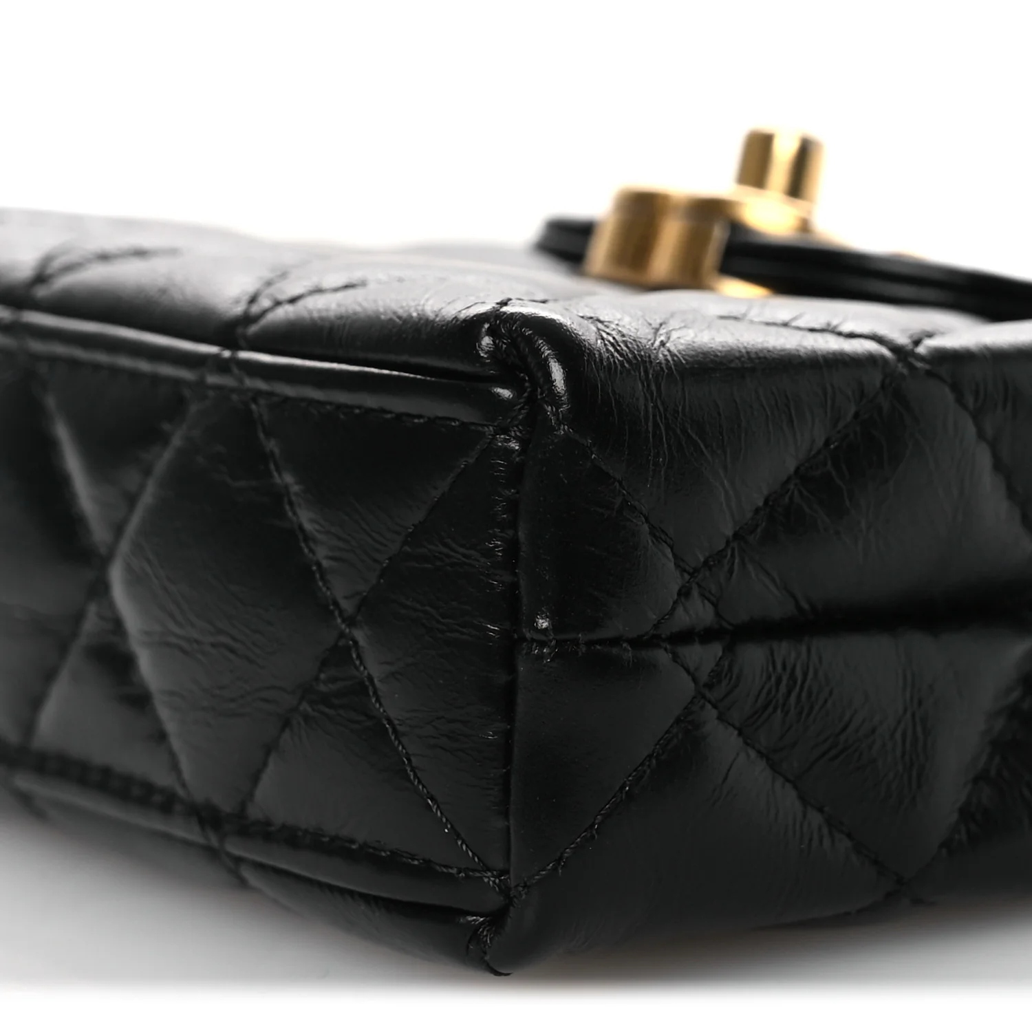 Shiny Aged Calfskin Quilted Mini Nano Kelly Shopper Black