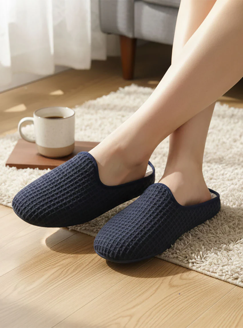 Chaussons en coton nid d'abeille bleu marine