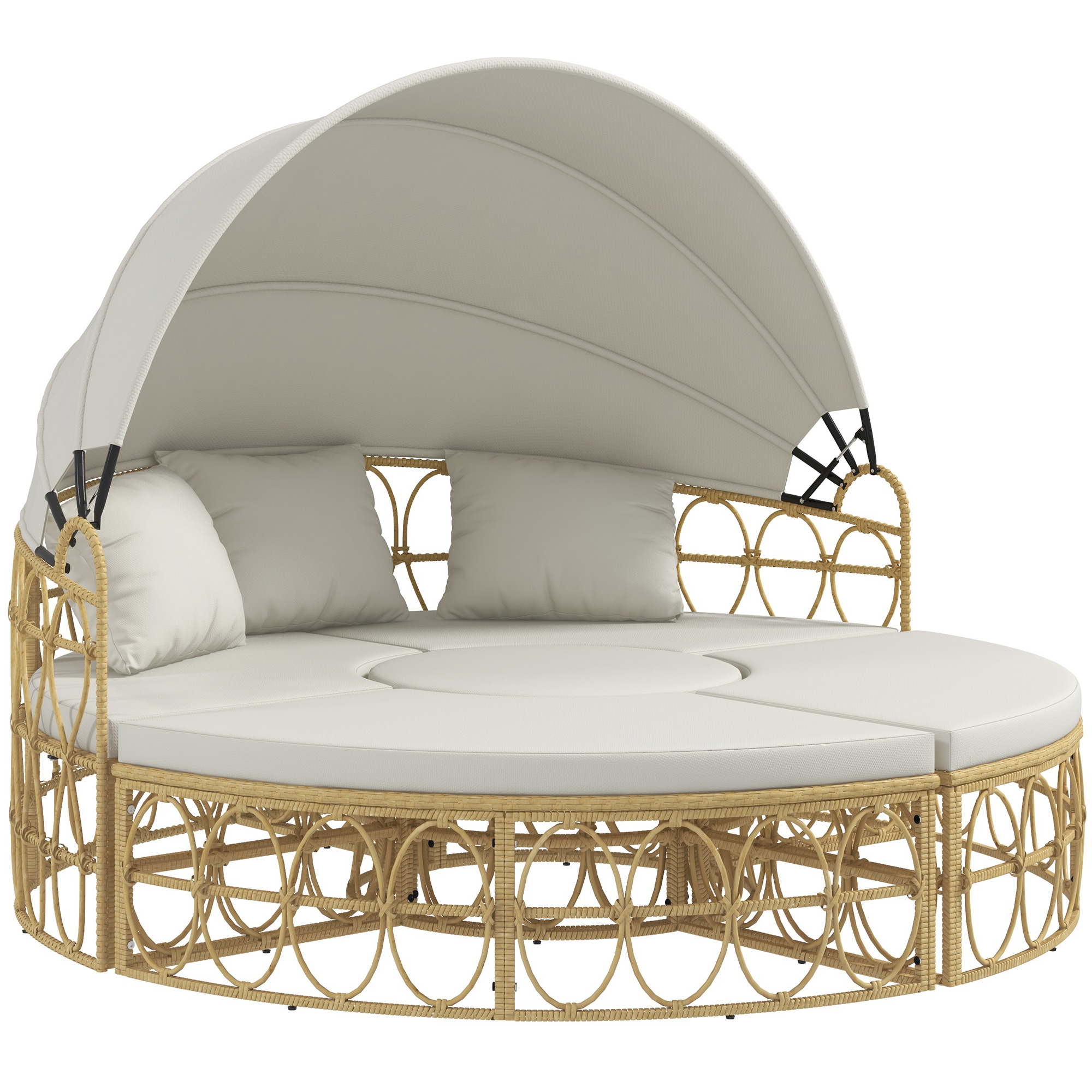 Outsunny Loungeset met uitschuifbaar dak, 4-delig, inclusief 5 kussens, rattanlook, 178B x 85T x 66,5H cm, beige