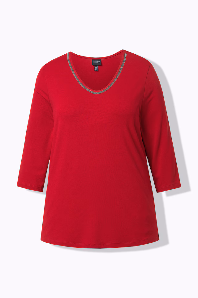 Rhinestone Neck 3/4 Sleeve Tee