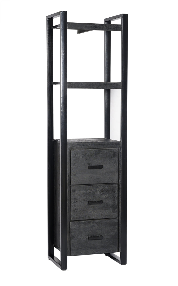 Livingfurn - Boekenkast Zwart Mangohout - 55x40x200cm - Norris
