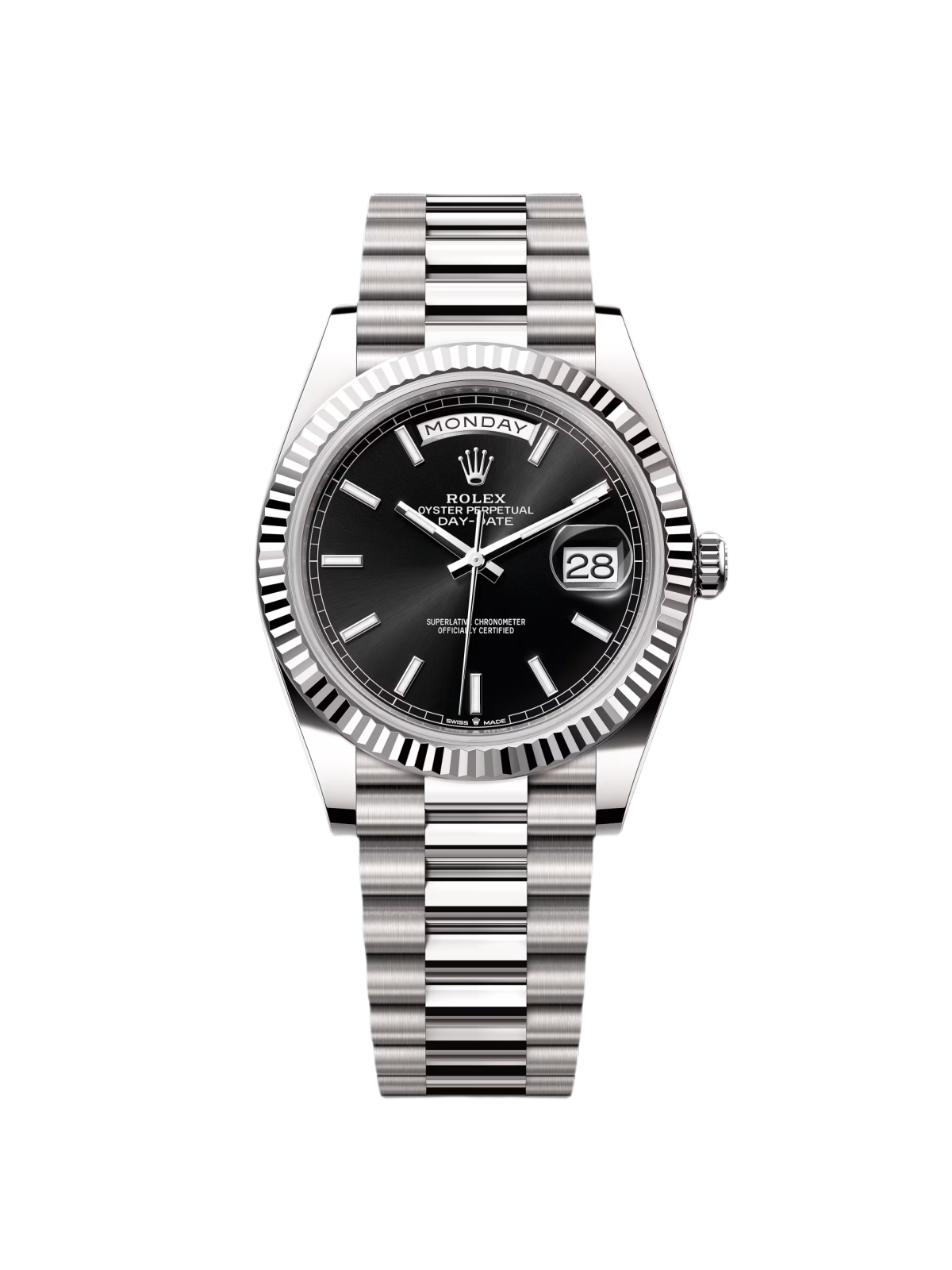 【Super Clone】RLX  Day-Date President 40mm White Gold Black Index Dial - 228239
