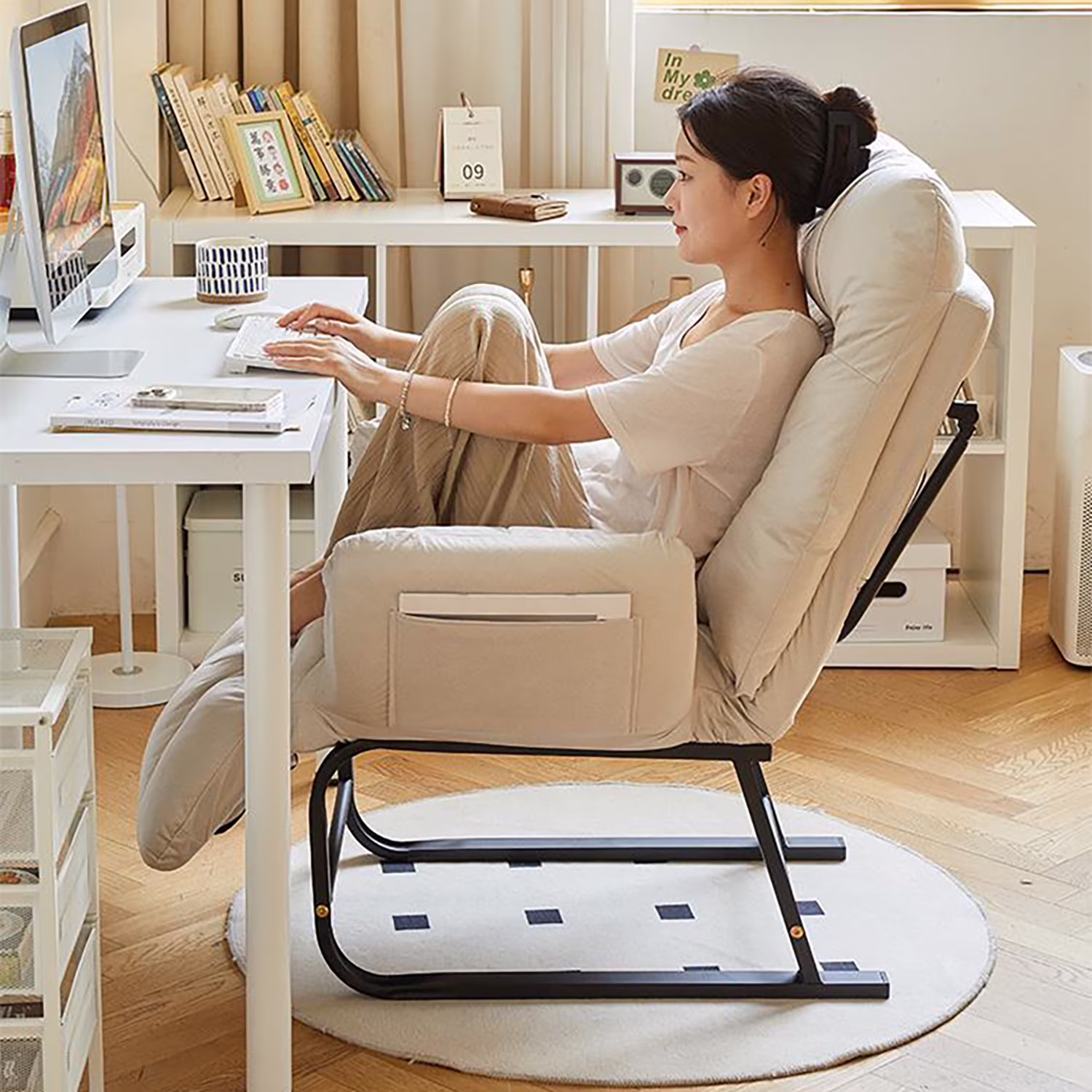 Recliner Armchair with Adjustable Backrest,White(White)