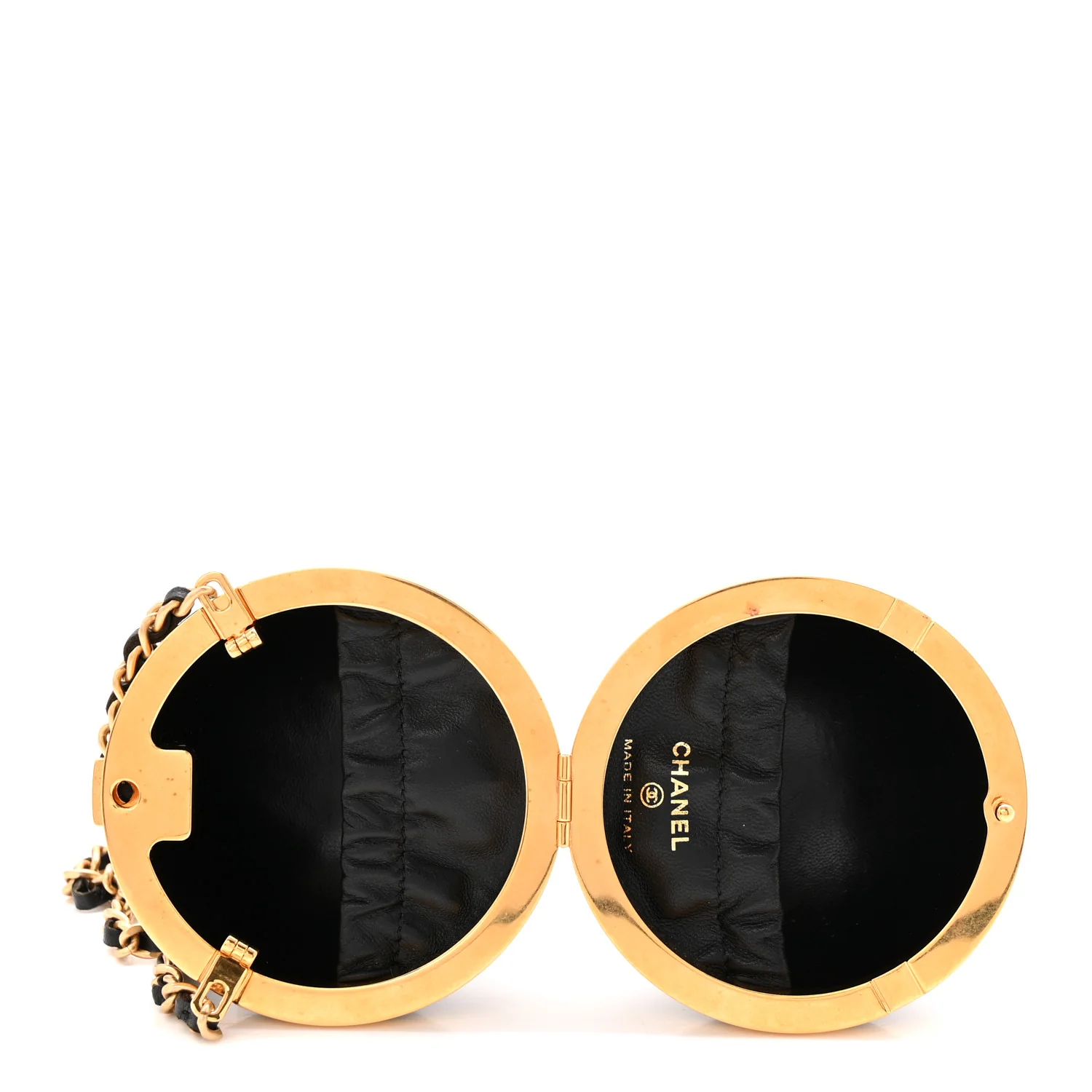 Lambskin Quilted Sphere Minaudiere Chain Clutch Black